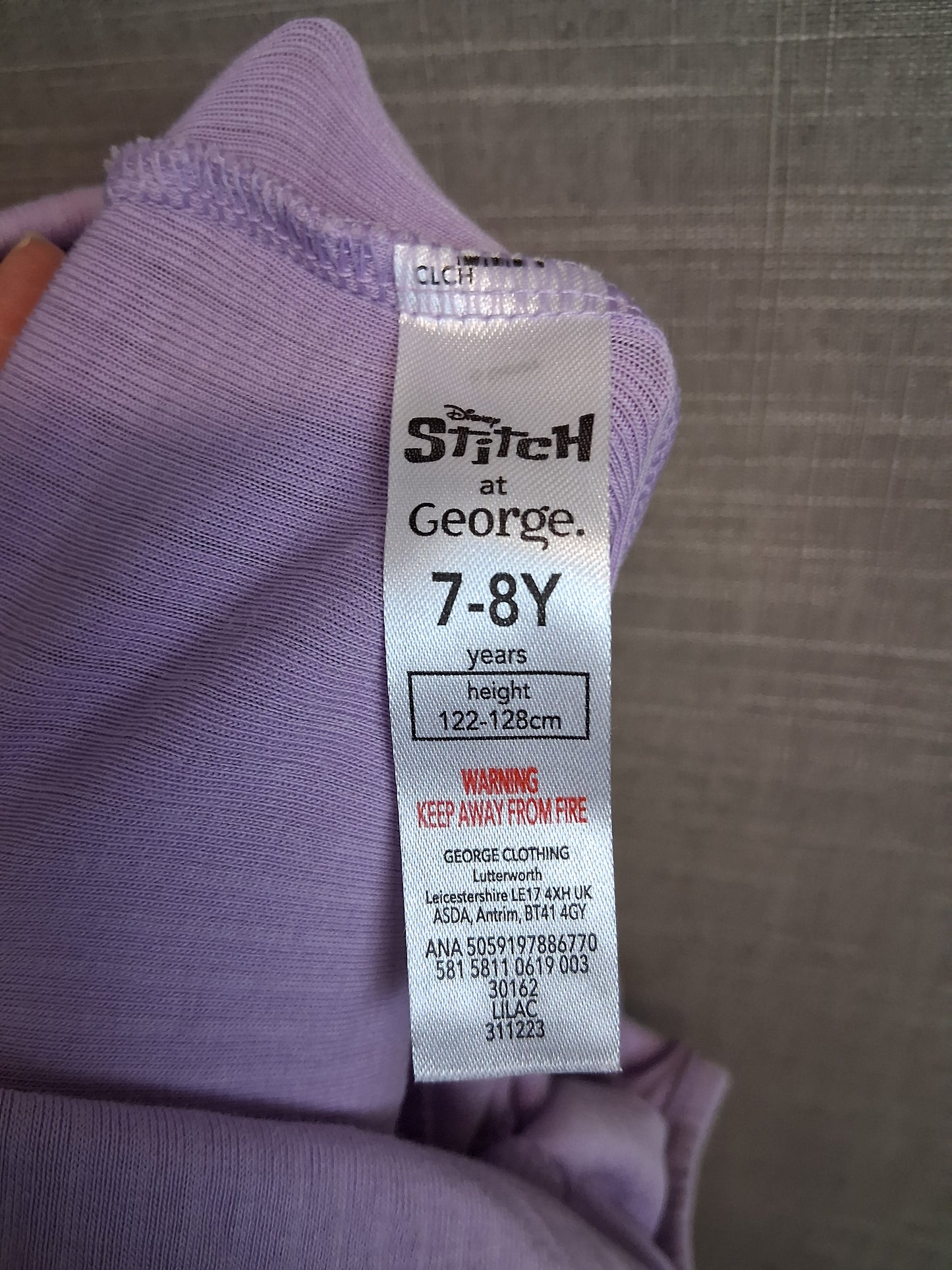 Disney Girls Stitch Purple Jersey Playsuit Age 7-8 Years