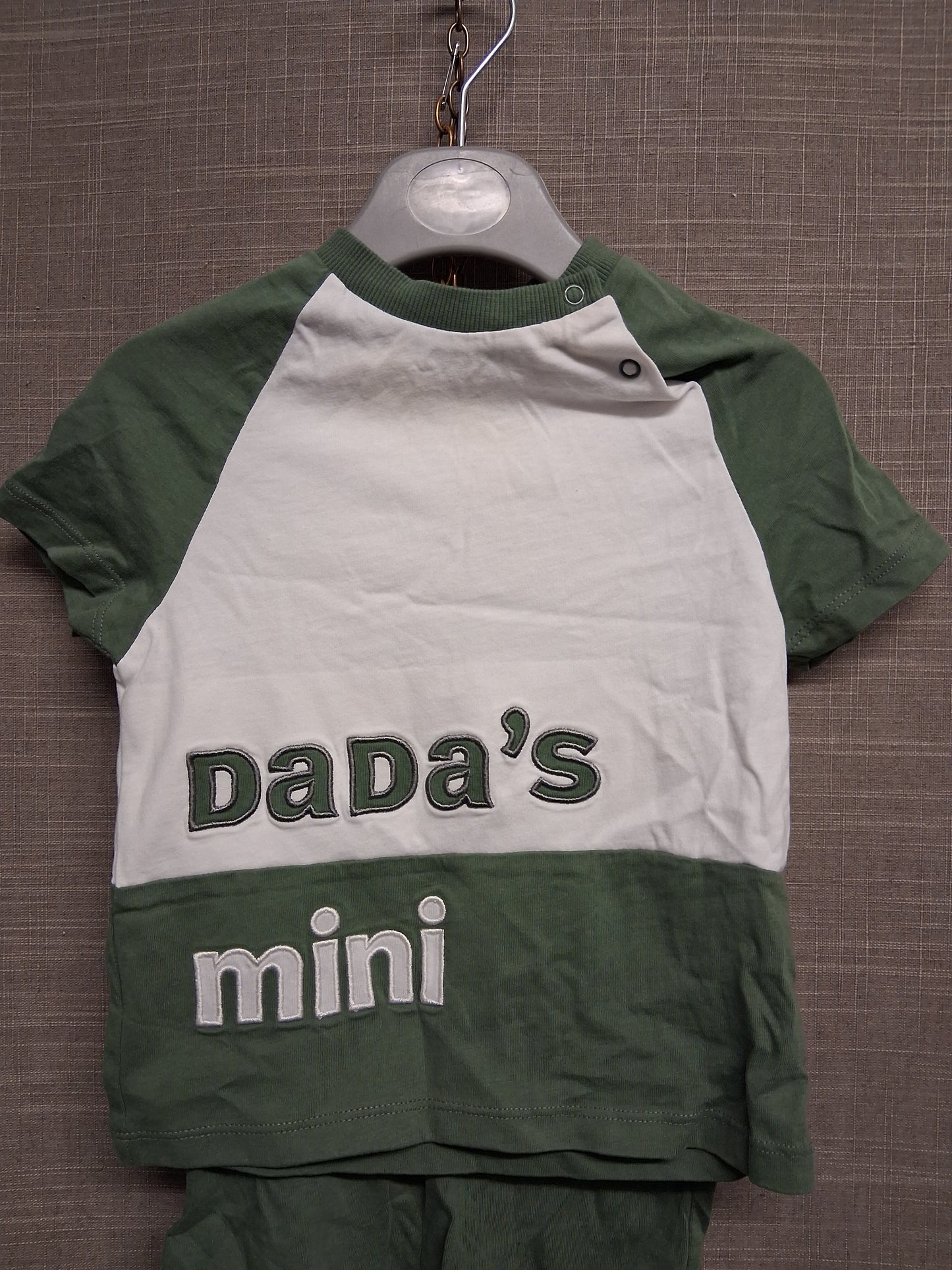 Nutmeg Boys 2 Piece Outfit Shorts & T-Shirt Set Dada's Mini Green Age 12-18 Months