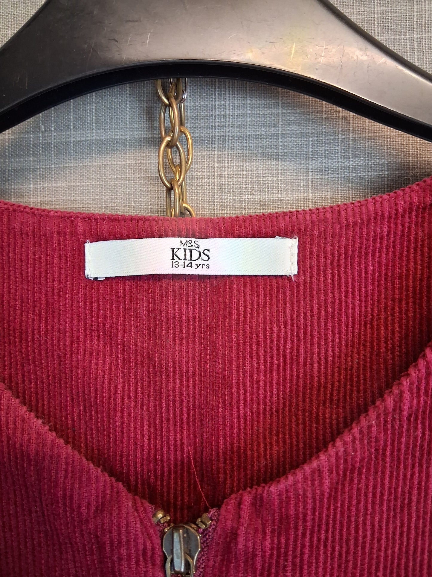 Marks and Spencer Corduroy Full Zip Burgundy Dress Age 13-14 Years