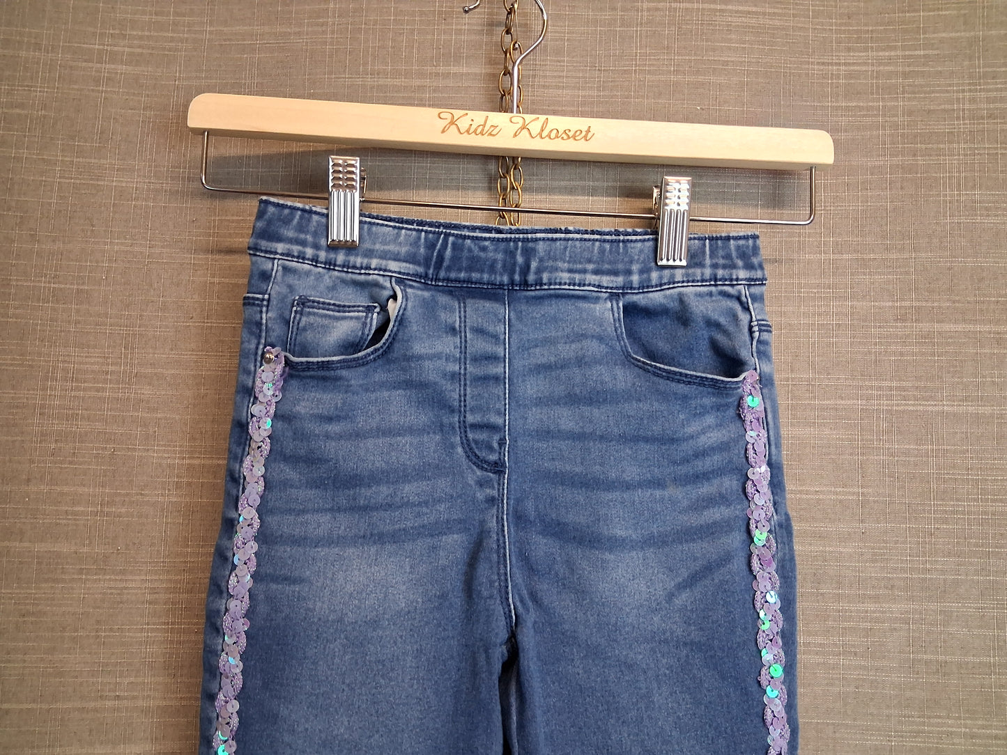 Girls Blue Denim Jeggings Sequin Trim Age 8-9 Years