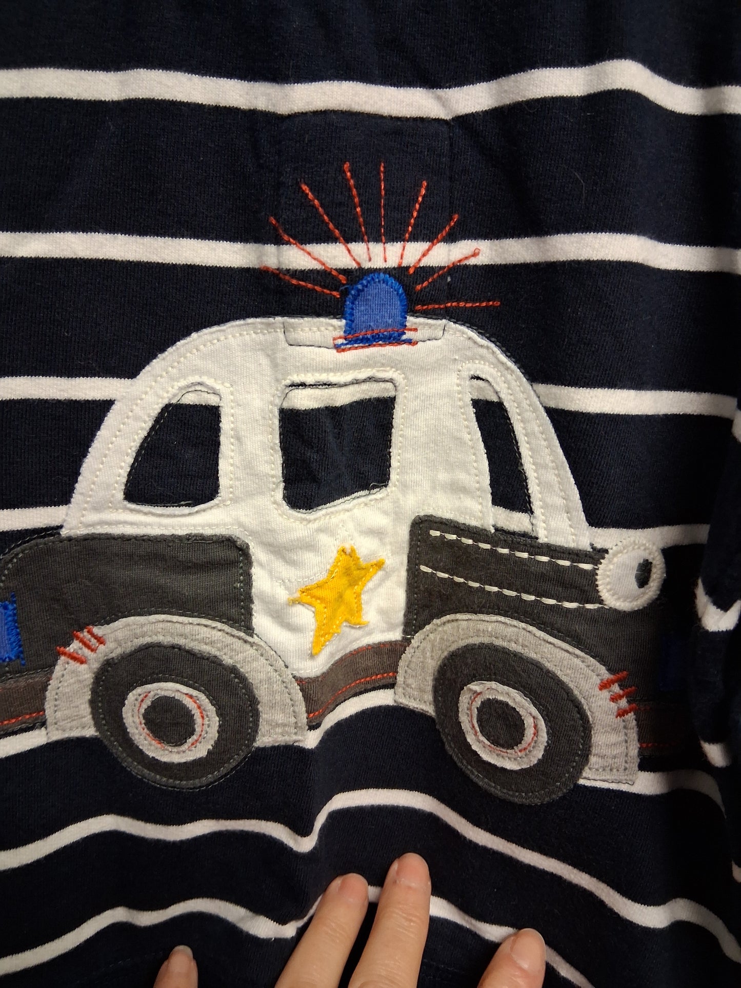 Next Boys Blue Crew Neck Sweater Blue White Stripe Police Car Age 18-24 Months