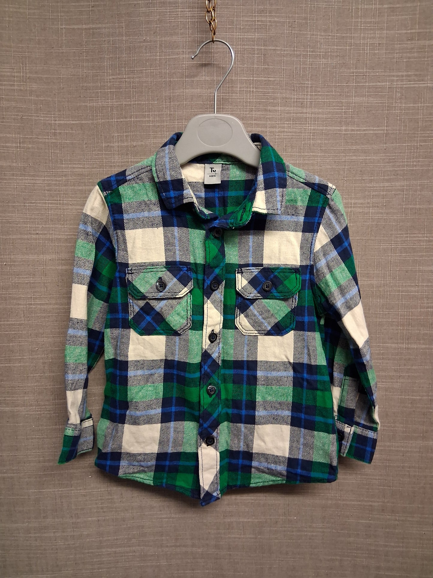 TU Boys Green Mix Check Long Sleeve Shirt Age 3 Years
