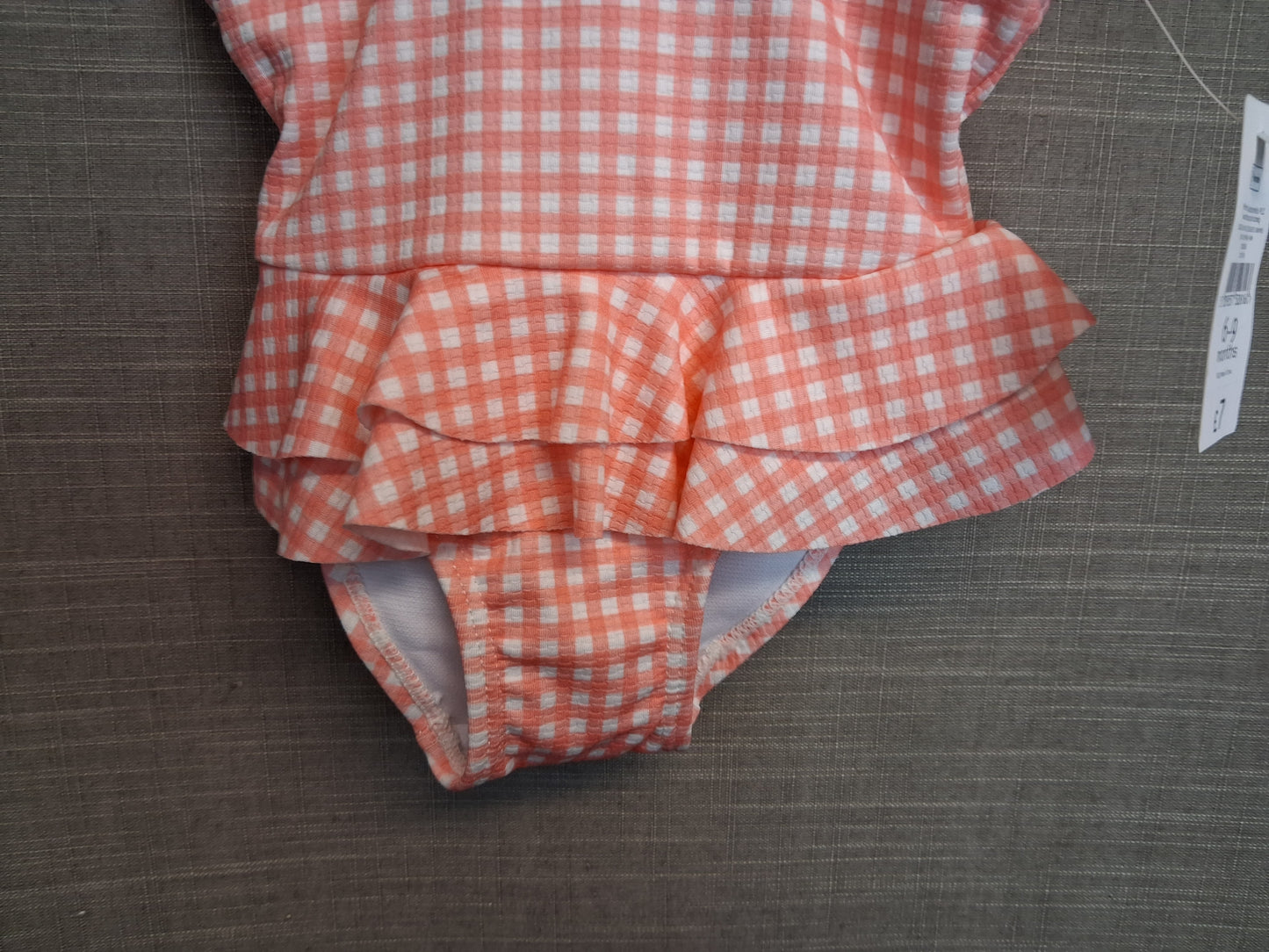 Nutmeg Girls Peach Check Swimsuit One Piece Age 6-9 Months New