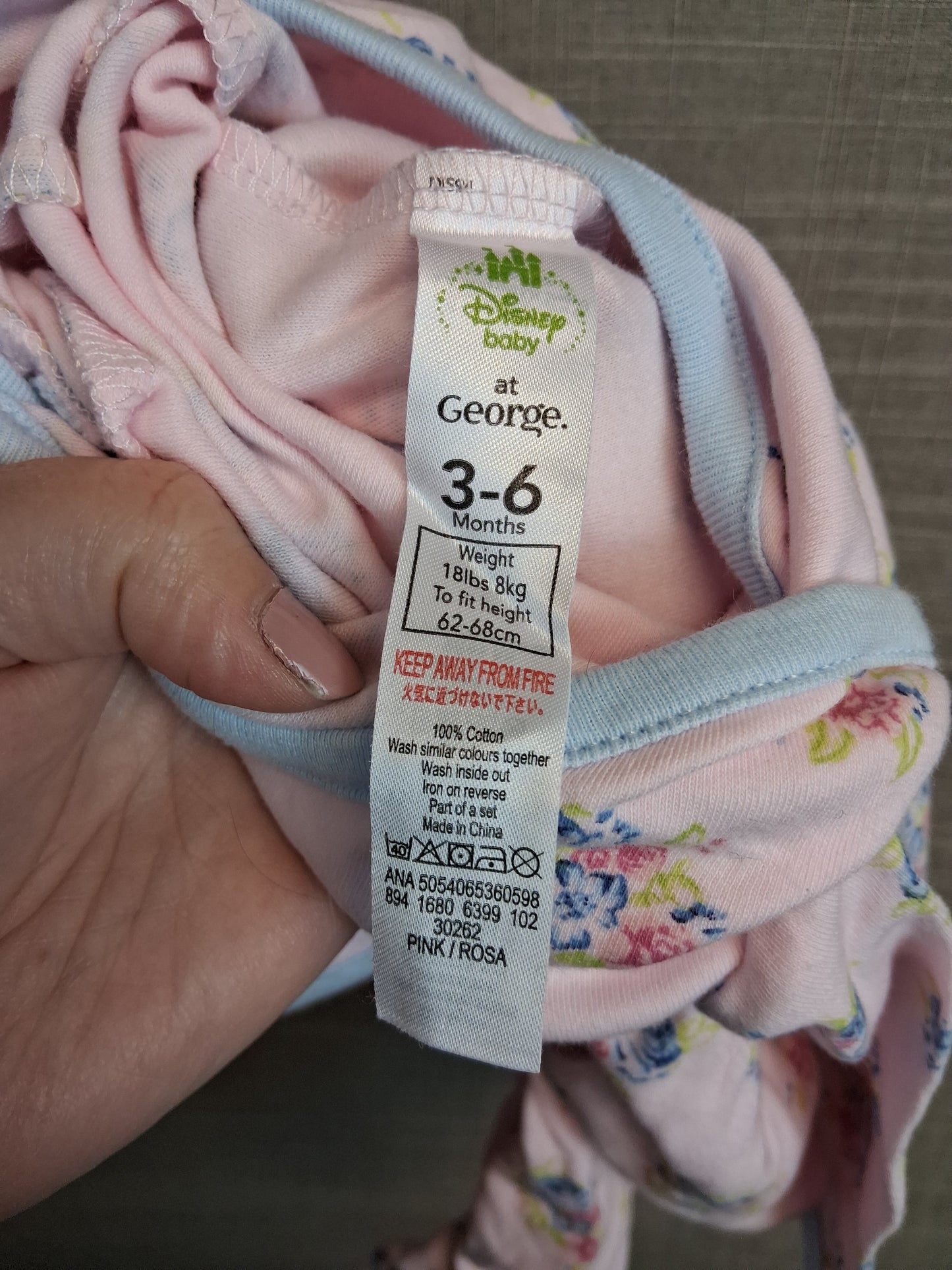 Disney George Bambi Pink Floral Sleepsuit Romper Age 3-6 Months