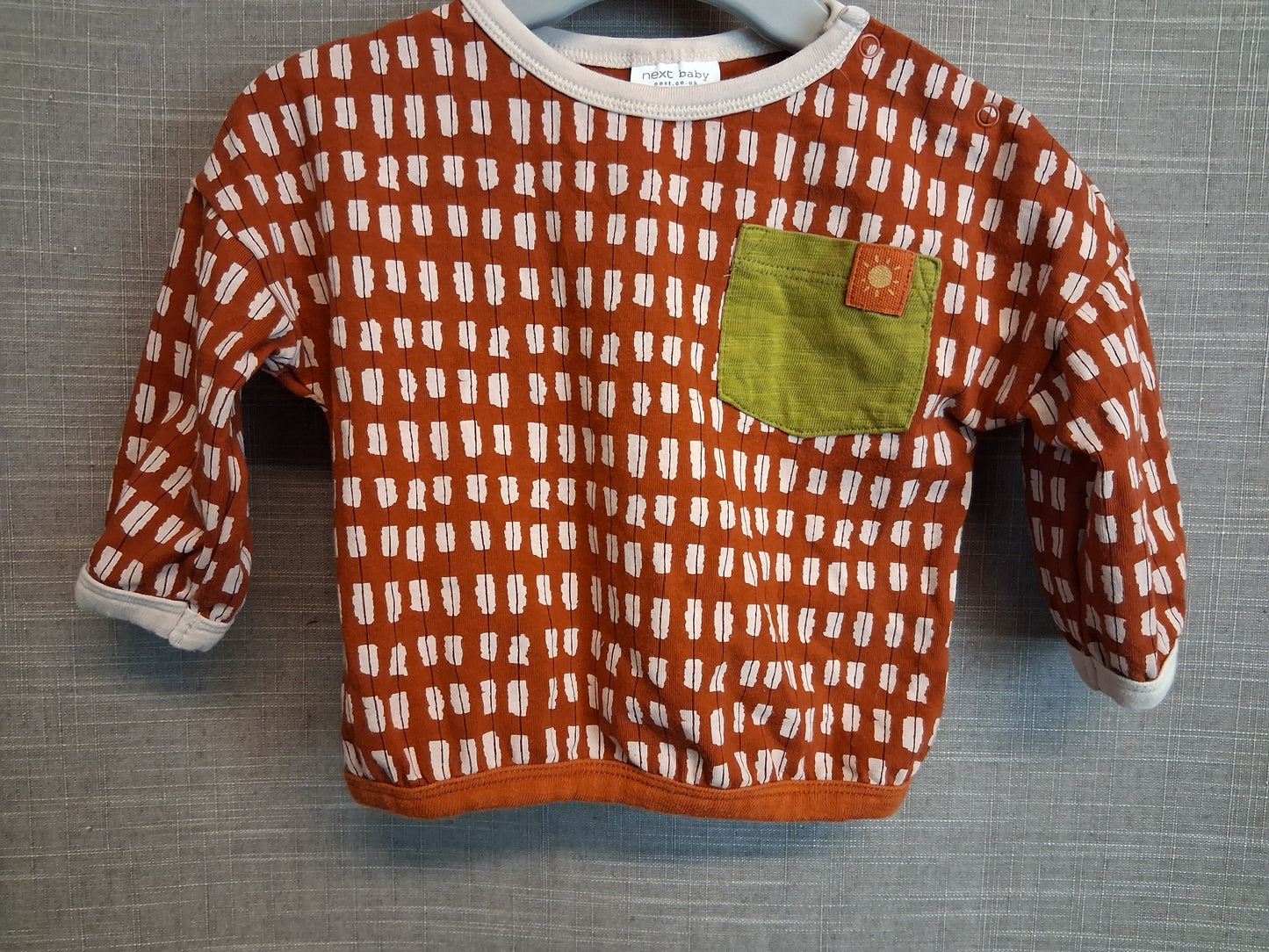 Next Boys Orange and Beige Long Sleeve Top Age 3-6 Months