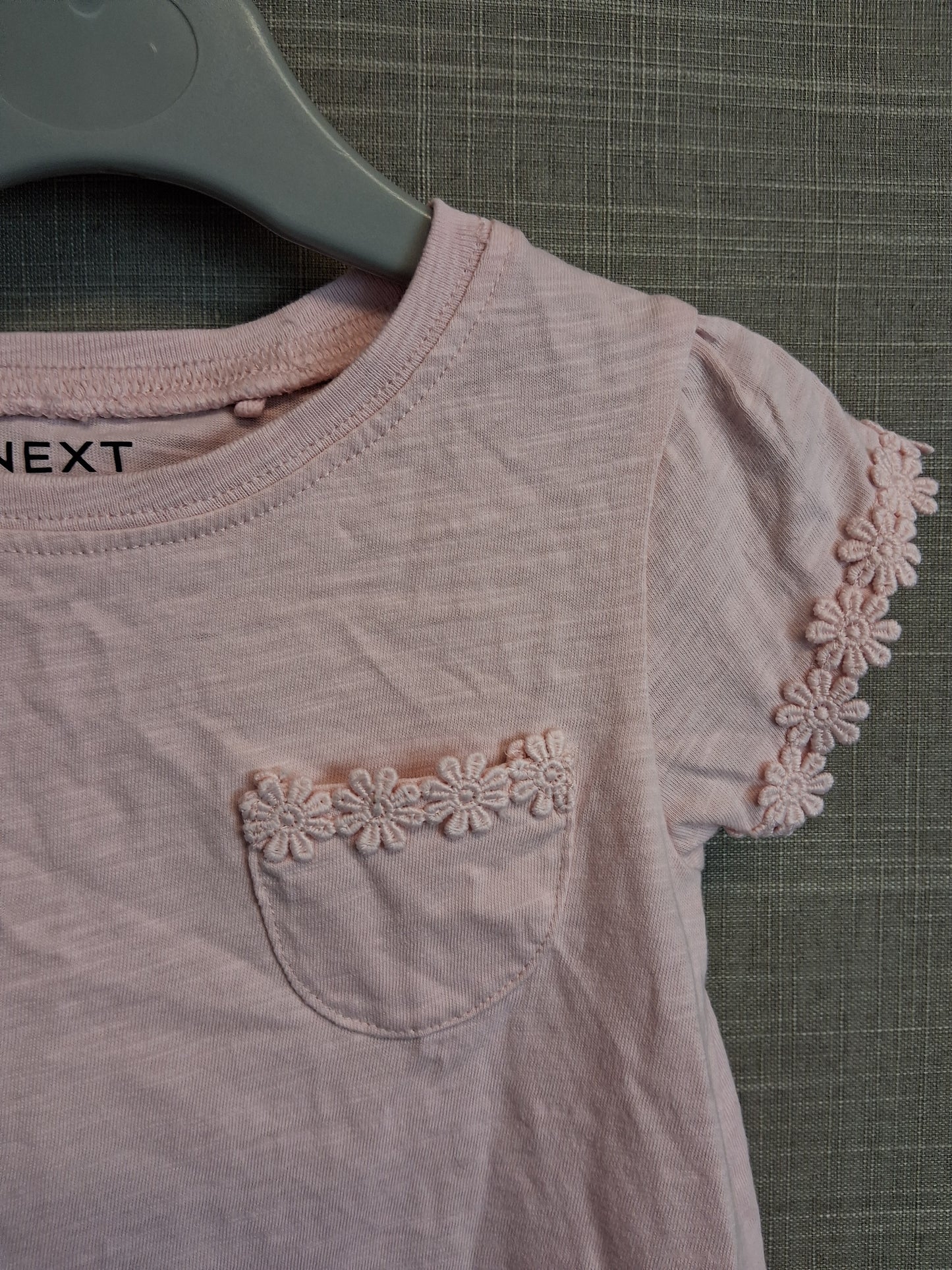 Next Girls Pale Pink T-Shirt Floral Trim Short Sleeve Age 18-24 Months