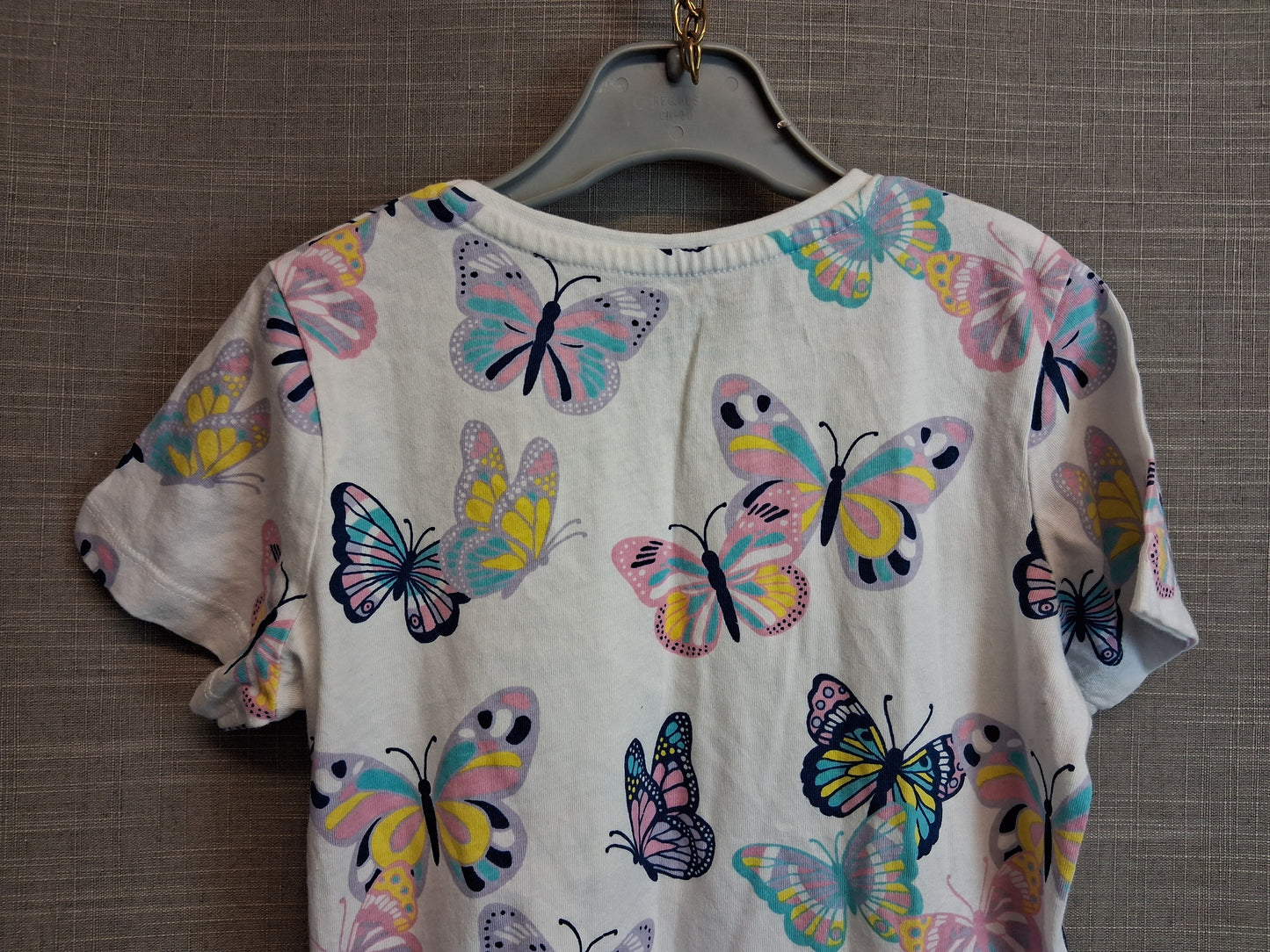 Primark Girls Butterfly T-Shirt Short Sleeve White Multicolour Age 6-7 Years