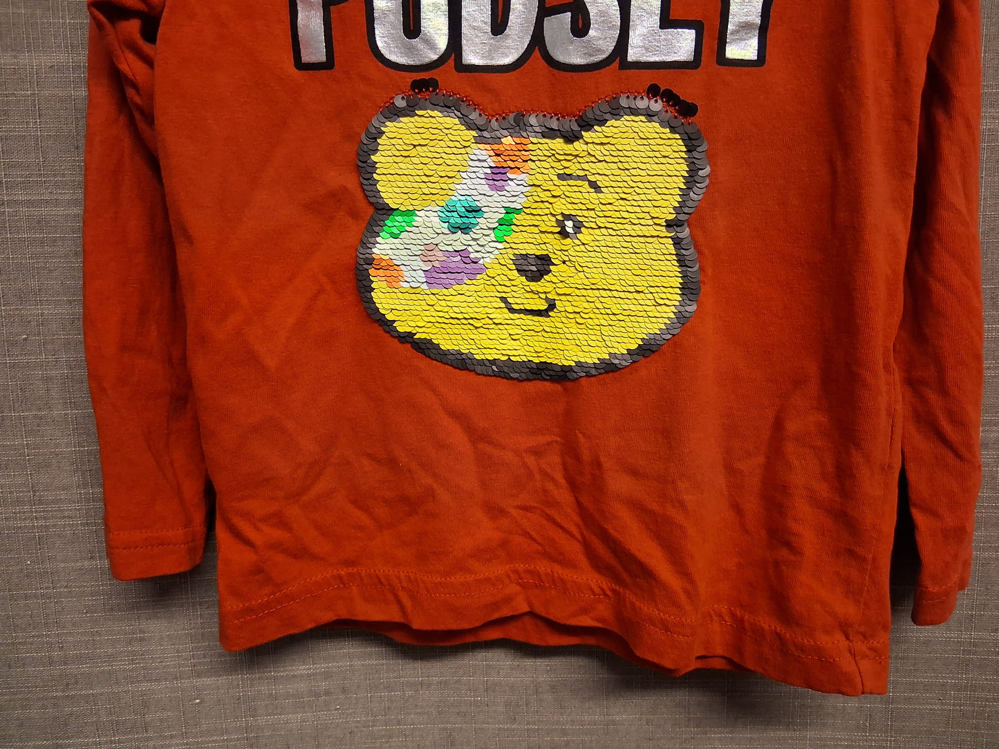 George Unisex "Pudsey" Children in Need Red Long Sleeve T-Shirt 2 way Sequins Age 2-3 Years