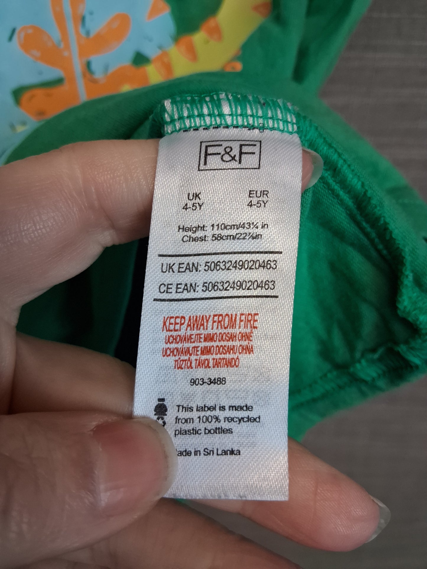 F&F Boys Green Dinosaur T-Shirt Short Sleeve Age 4-5 Years