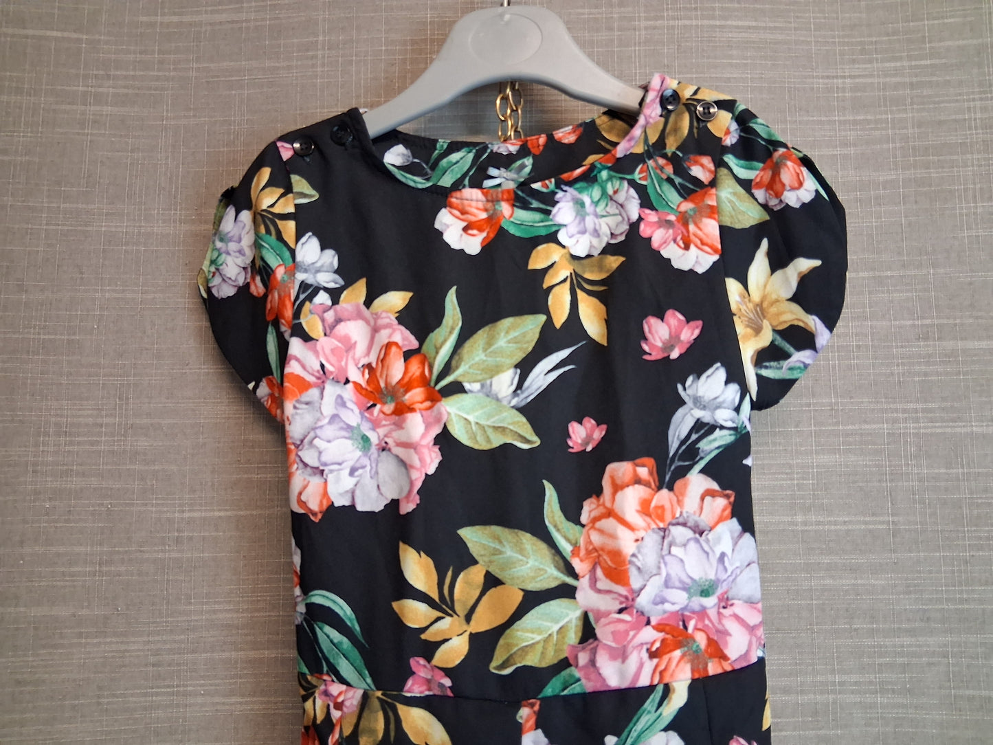 Next Girls Black Floral Jumpsuit Age 5 Years Tie Waist