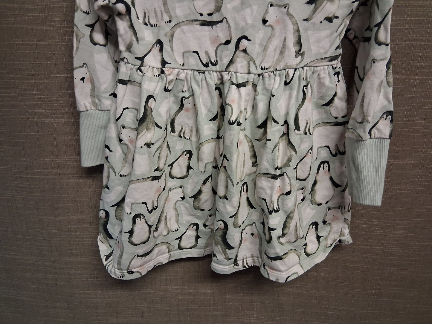 Next Girls Grey Blue Penguin Polar Bear Jumper Dress Jersey Age 3-4 Years