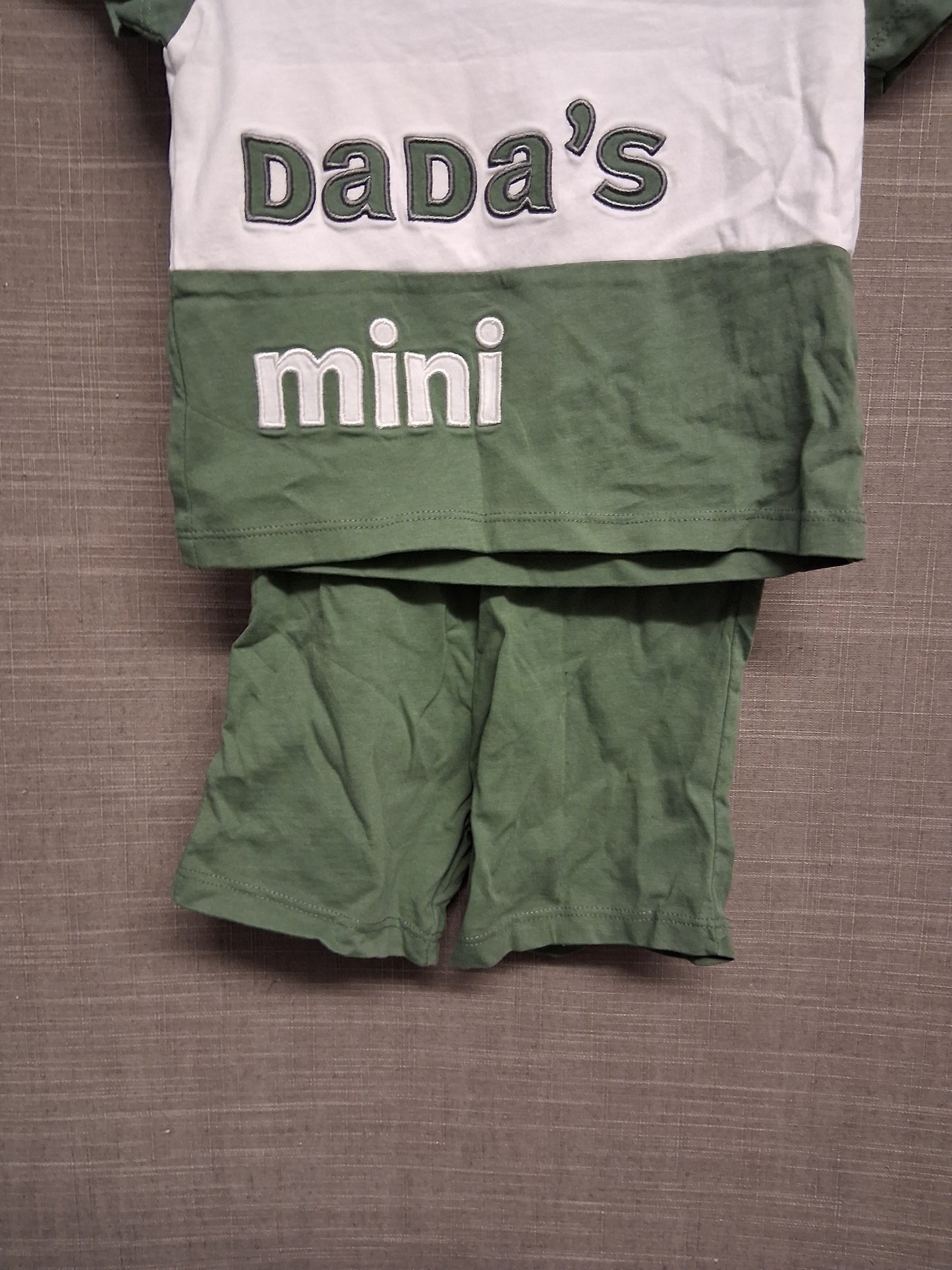 Nutmeg Boys 2 Piece Outfit Shorts & T-Shirt Set Dada's Mini Green Age 12-18 Months
