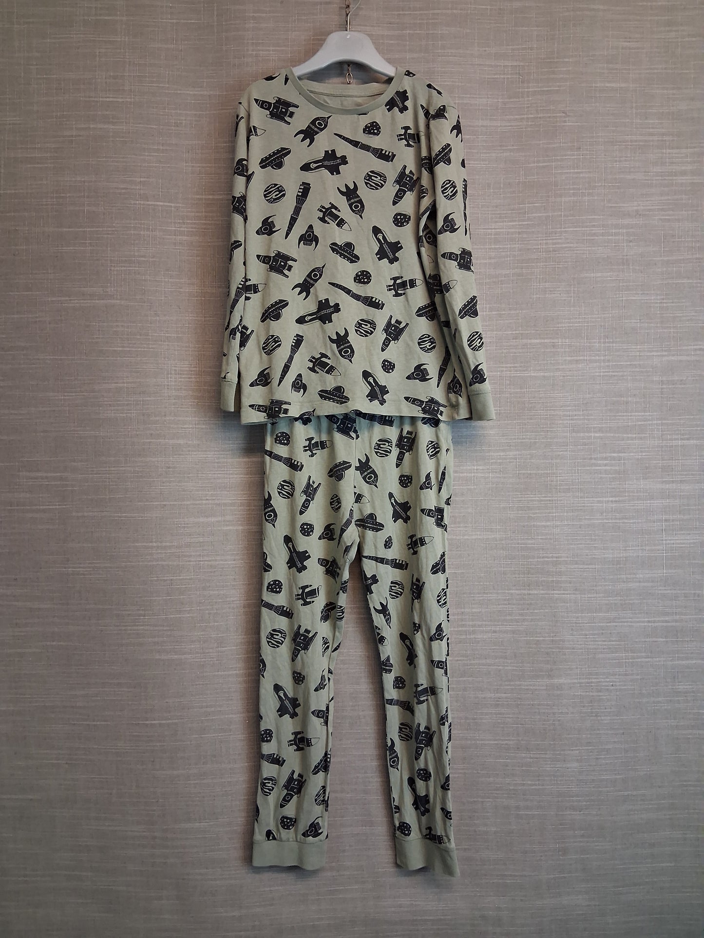 F&F Boys Khaki Space Theme Pyjamas PJs Set Age 7-8 Years