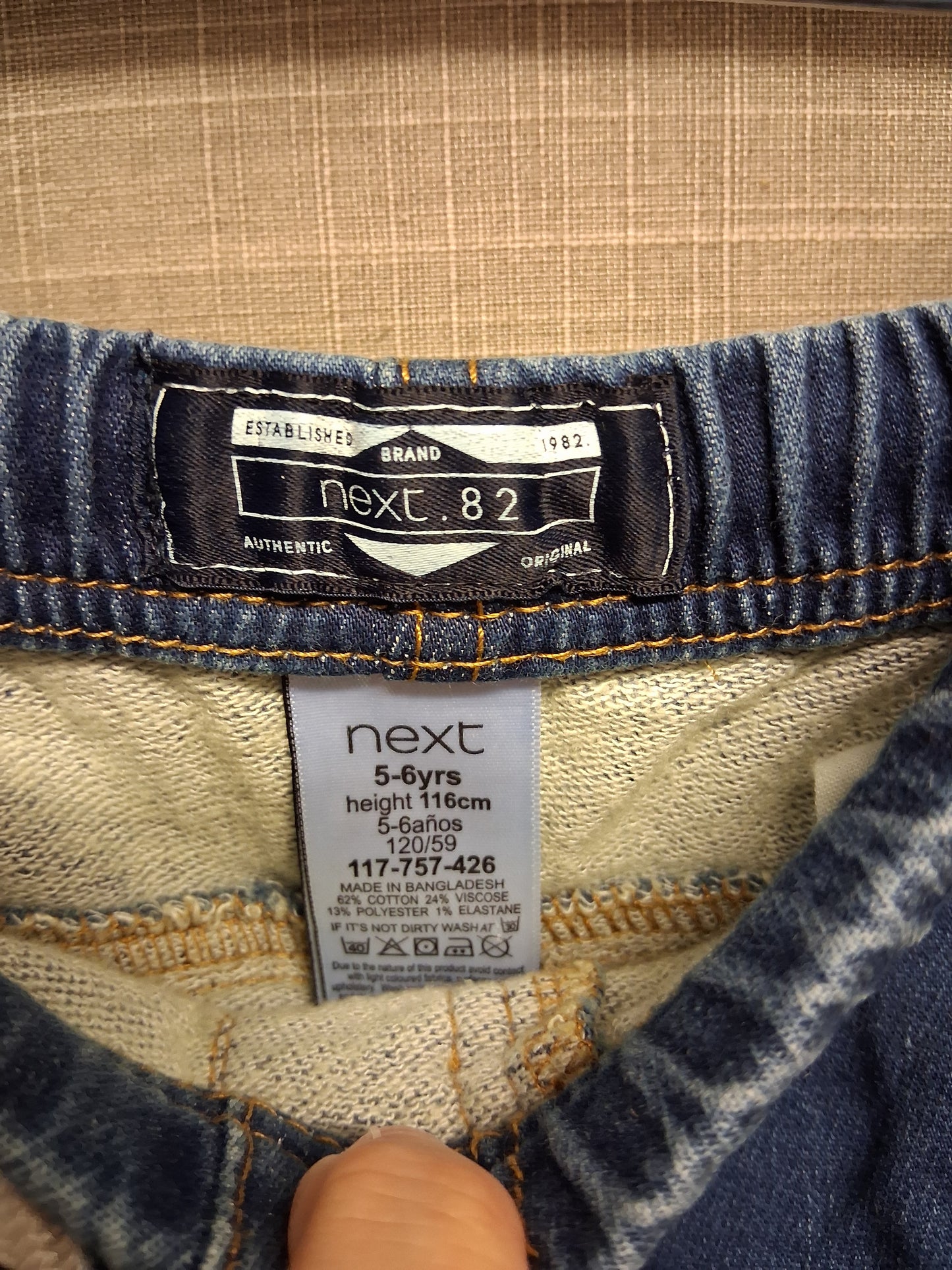 Next Boys Denim Jeans Blue Elastic Waist Tiger on Pocket Age 5-6 Years