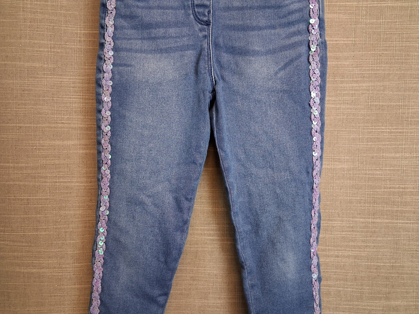 Girls Blue Denim Jeggings Sequin Trim Age 8-9 Years