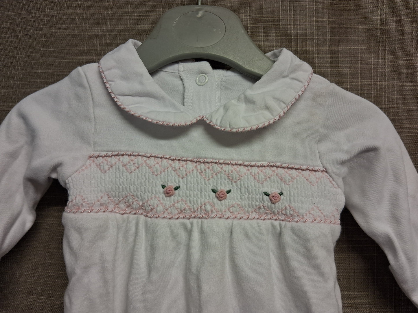 Jojo Maman Bebe Girls 2 Traditional Sleepsuit Smocked Pink White Floral Age Newborn