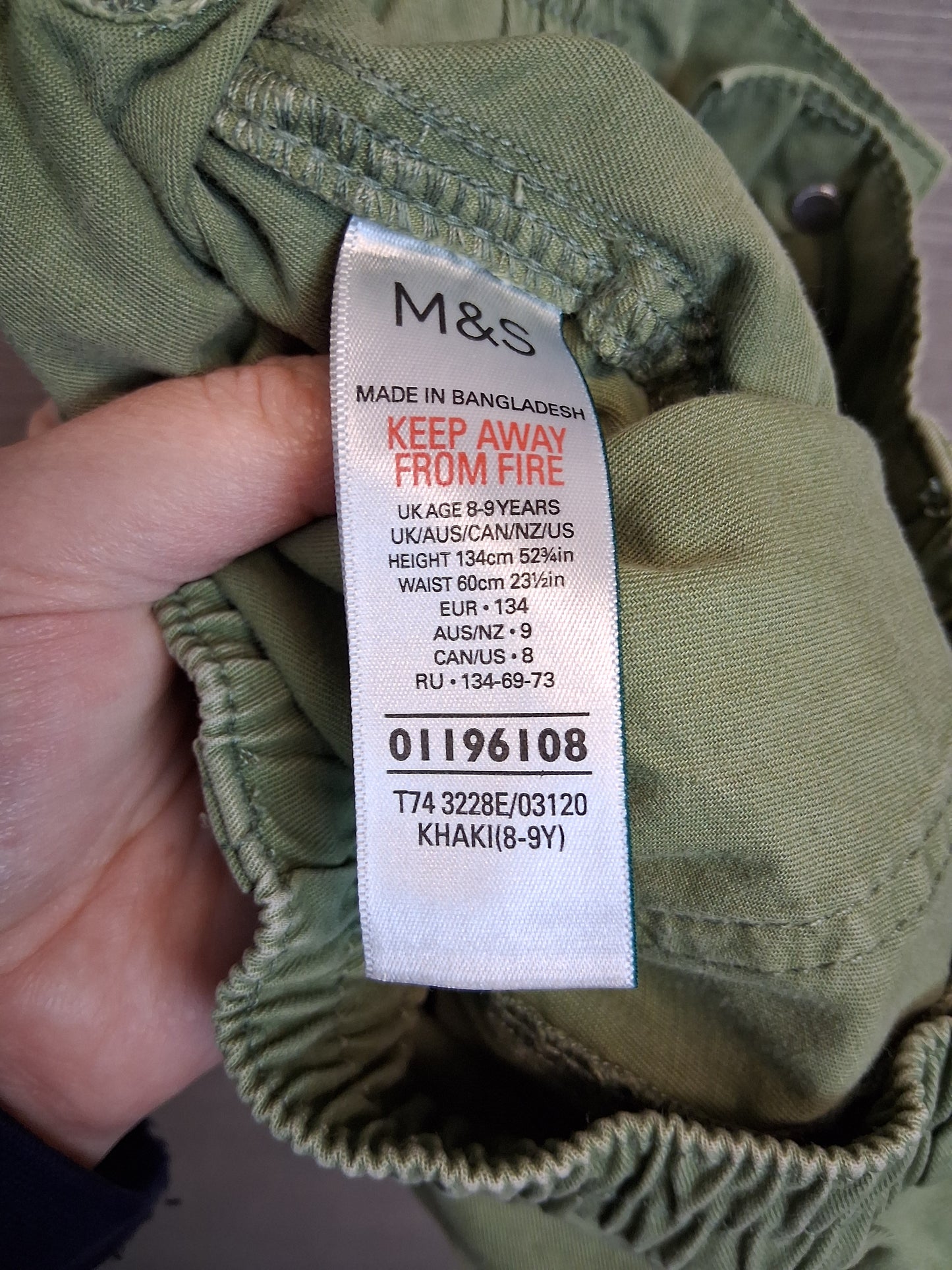 Marks And Spencer Green Shorts Age 8-9 years