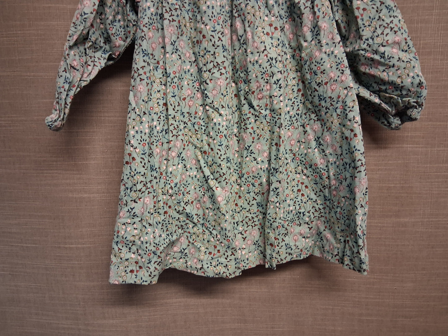 Next Girls Green Floral Corduroy Long Sleeve Shirt Dress Age 3-4 Years