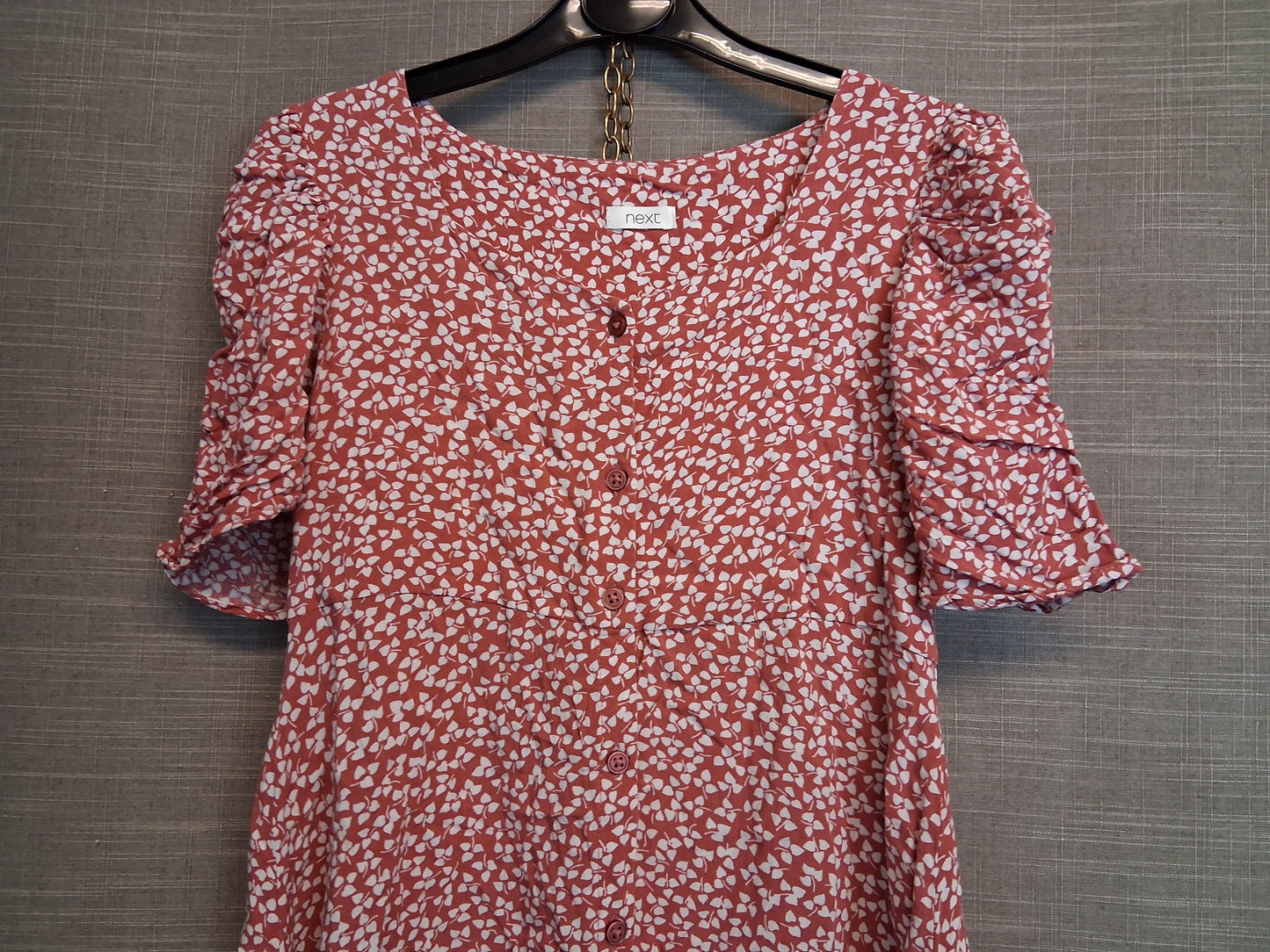 Next Girls Red Floral Tea Dress Age 10 Years Short Sleeve Button Front