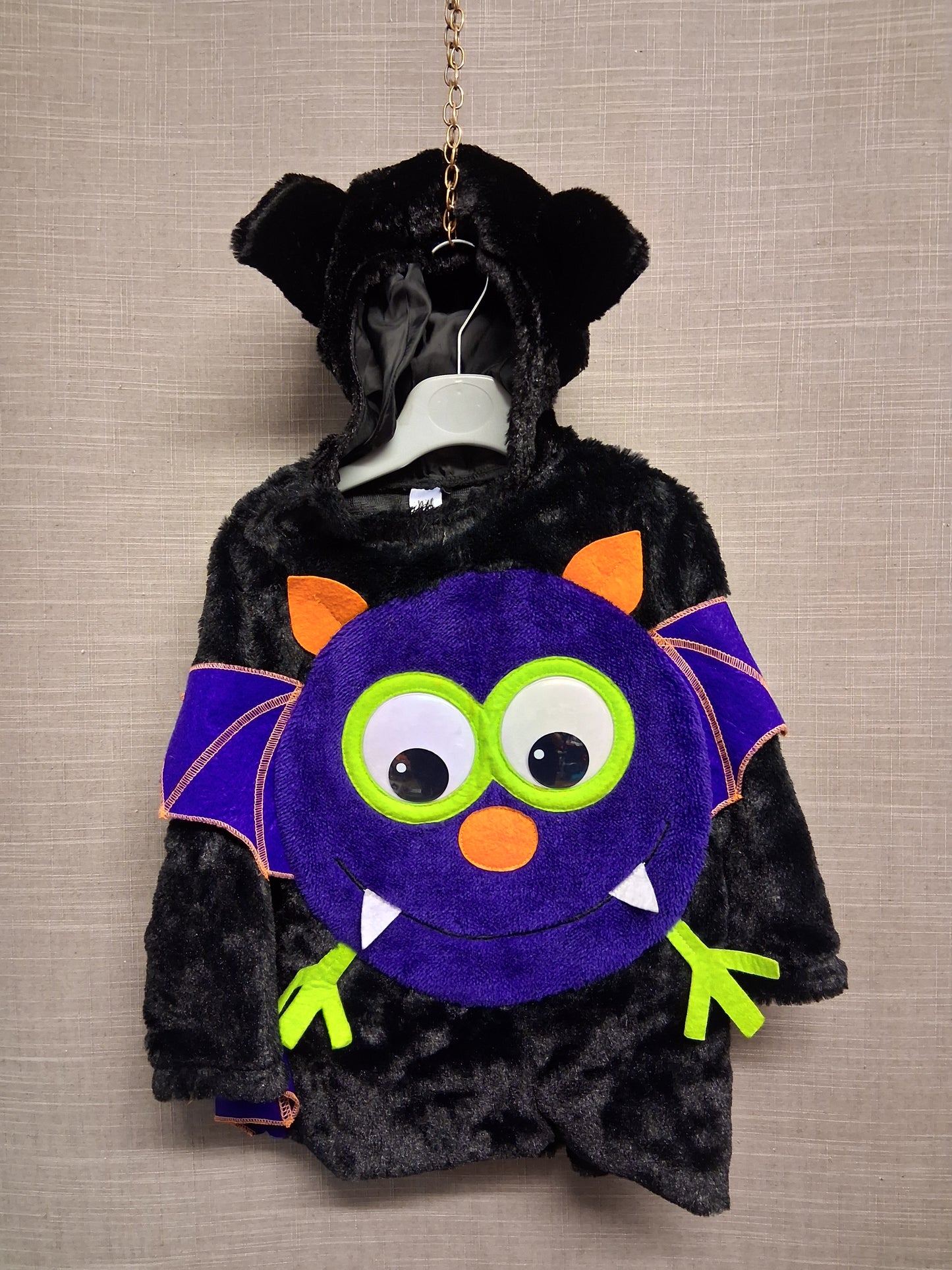 George Halloween Bat Costume Black Purple Plush Hooded Winged Sleeve Age 1-2 years