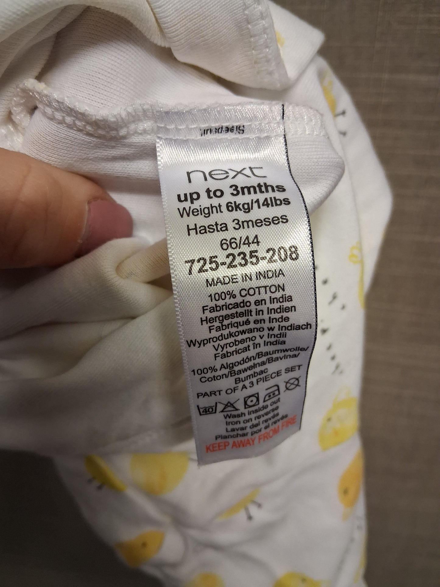 Next Baby Easter Chick White Sleepsuit Age 0-3 Months 100% Cotton