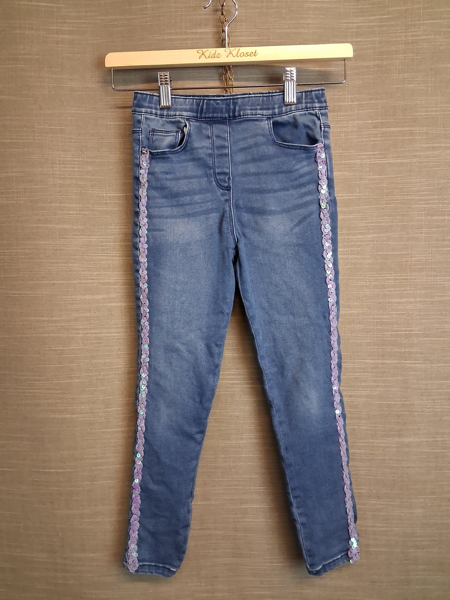 Girls Blue Denim Jeggings Sequin Trim Age 8-9 Years