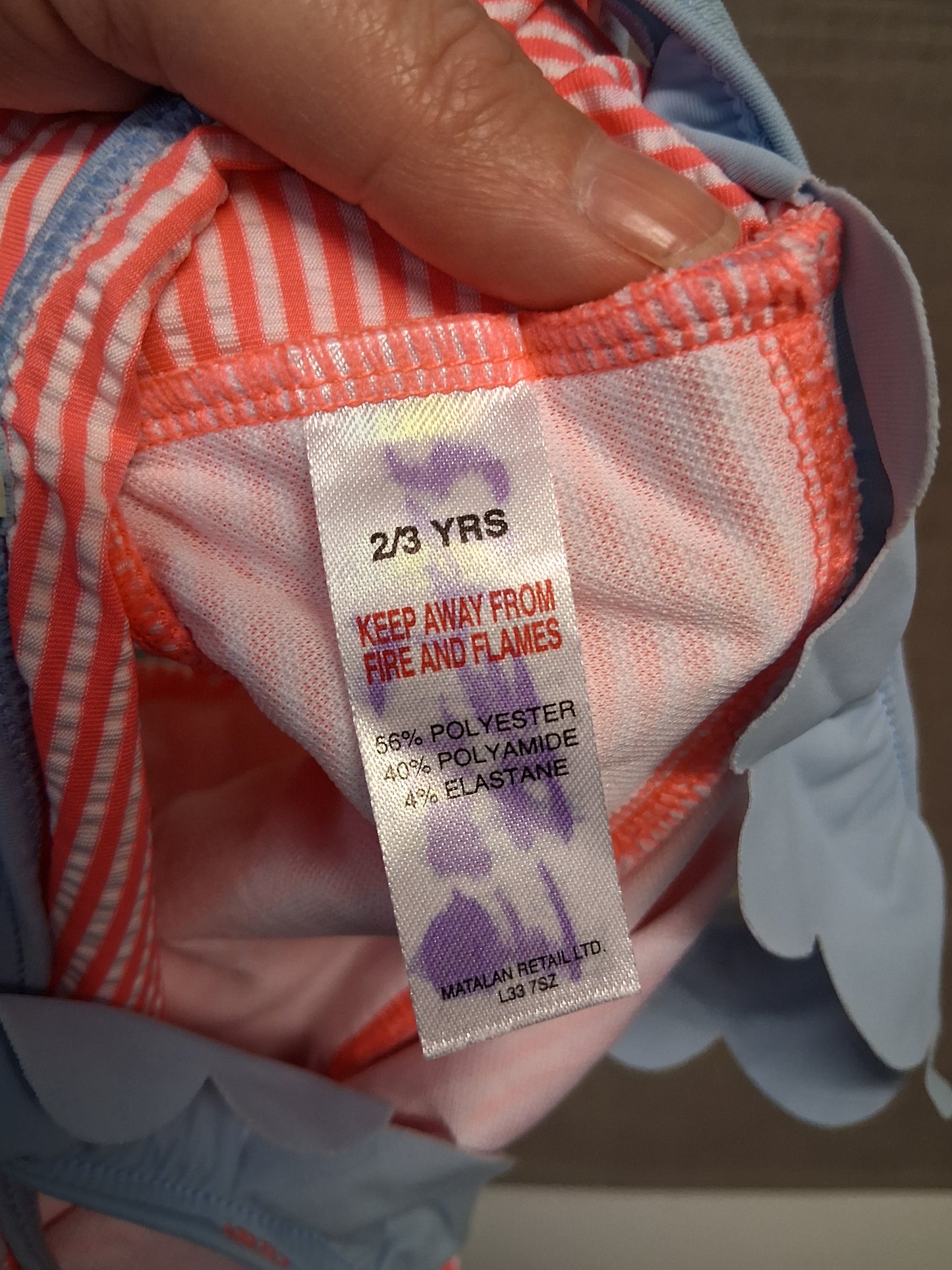 Matalan Neon Pink Striped Swimsuit One Piece Age 2-3 Years