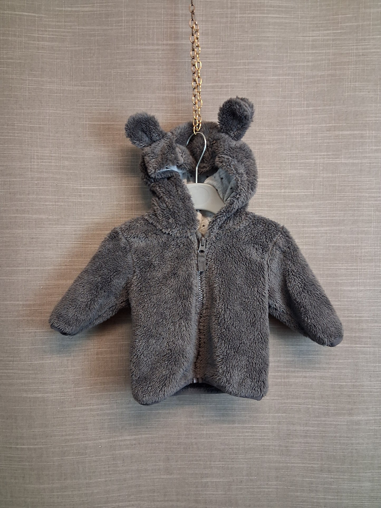 Next Boys Plush Full Zip Hoodie Jacket Grey Age 0-3 Months