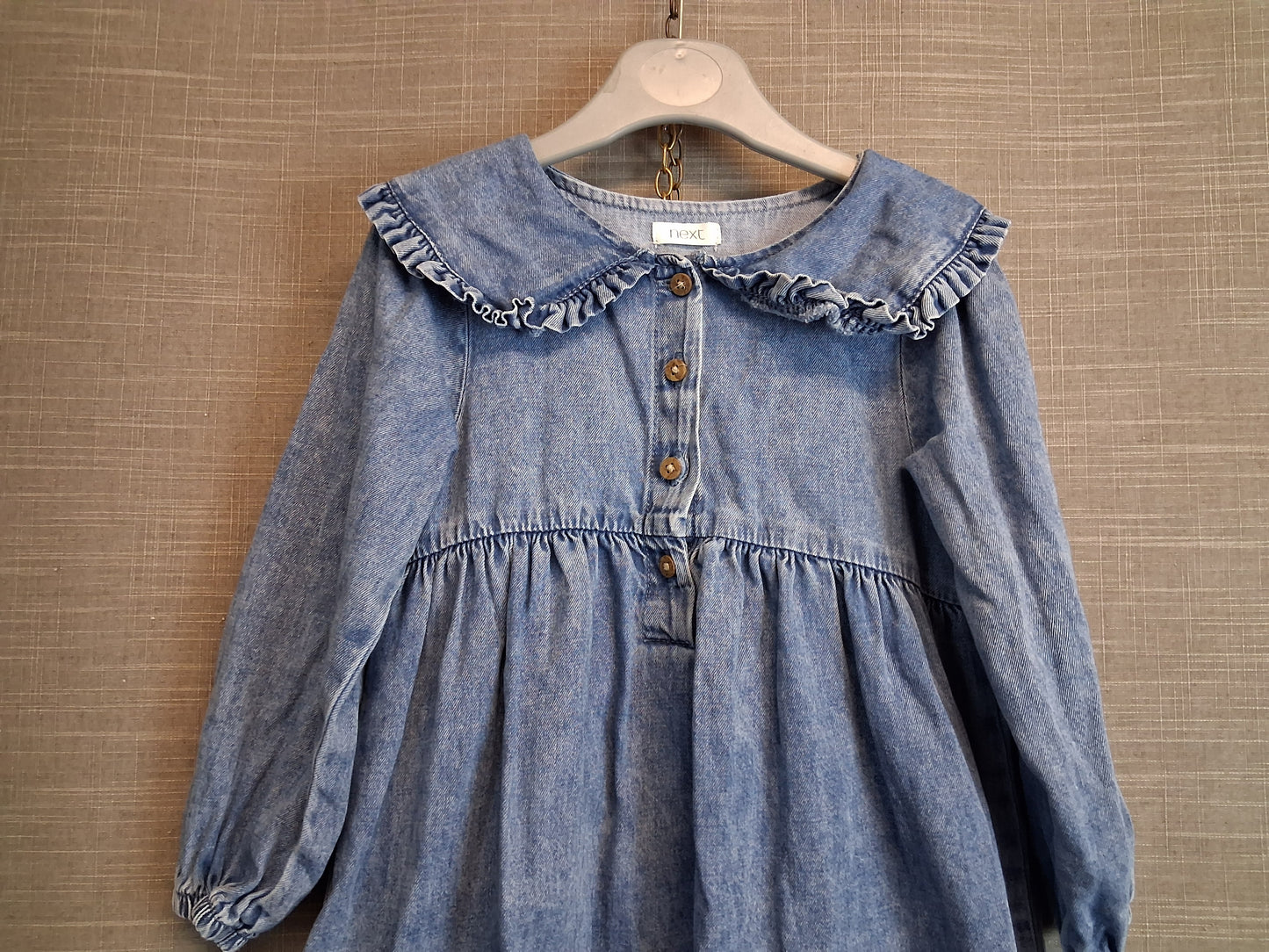 Next Girls Denim Dress Peter Pan Collar Blue Long Sleeve Age 3-4 Years