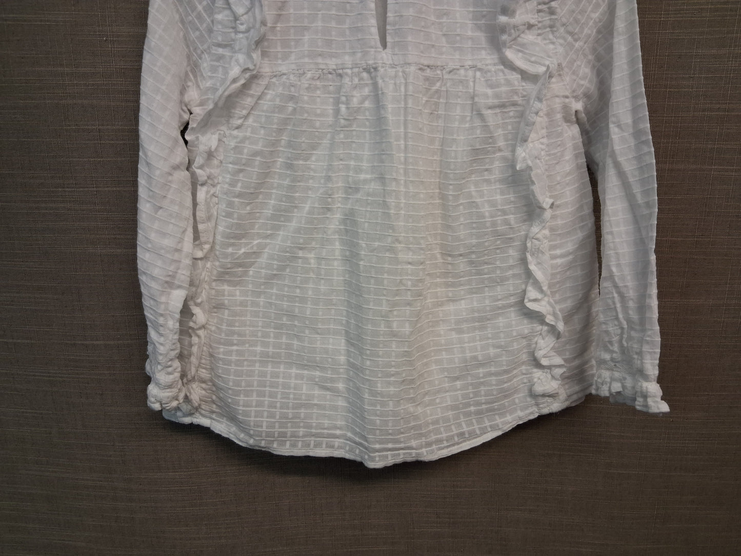 Primark Girls White Long Sleeve Blouse Ruffle Trim Top Age 6-7 Years