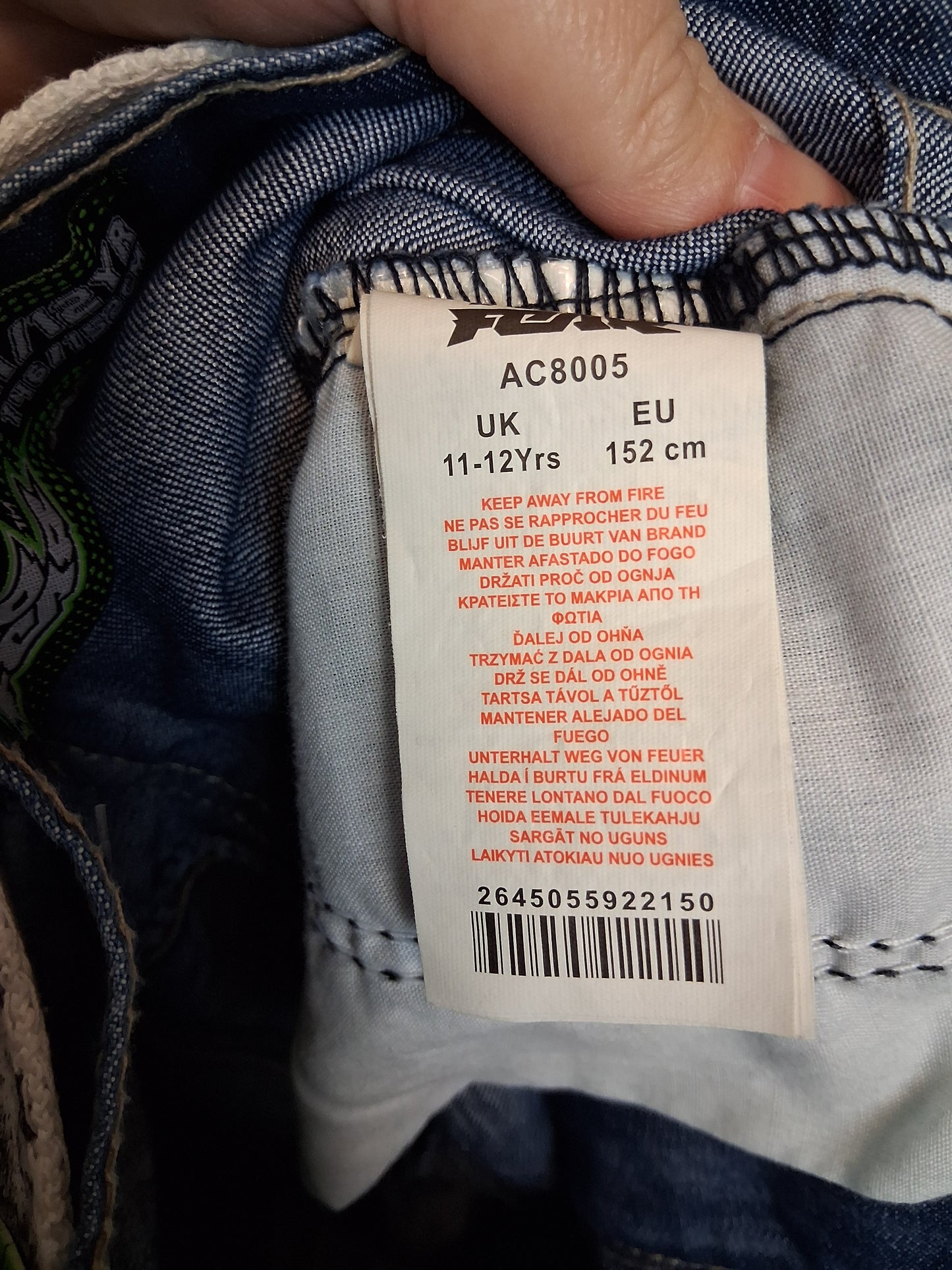 No Fear Boys Blue Denim Short Skorts Age 11-12 Years