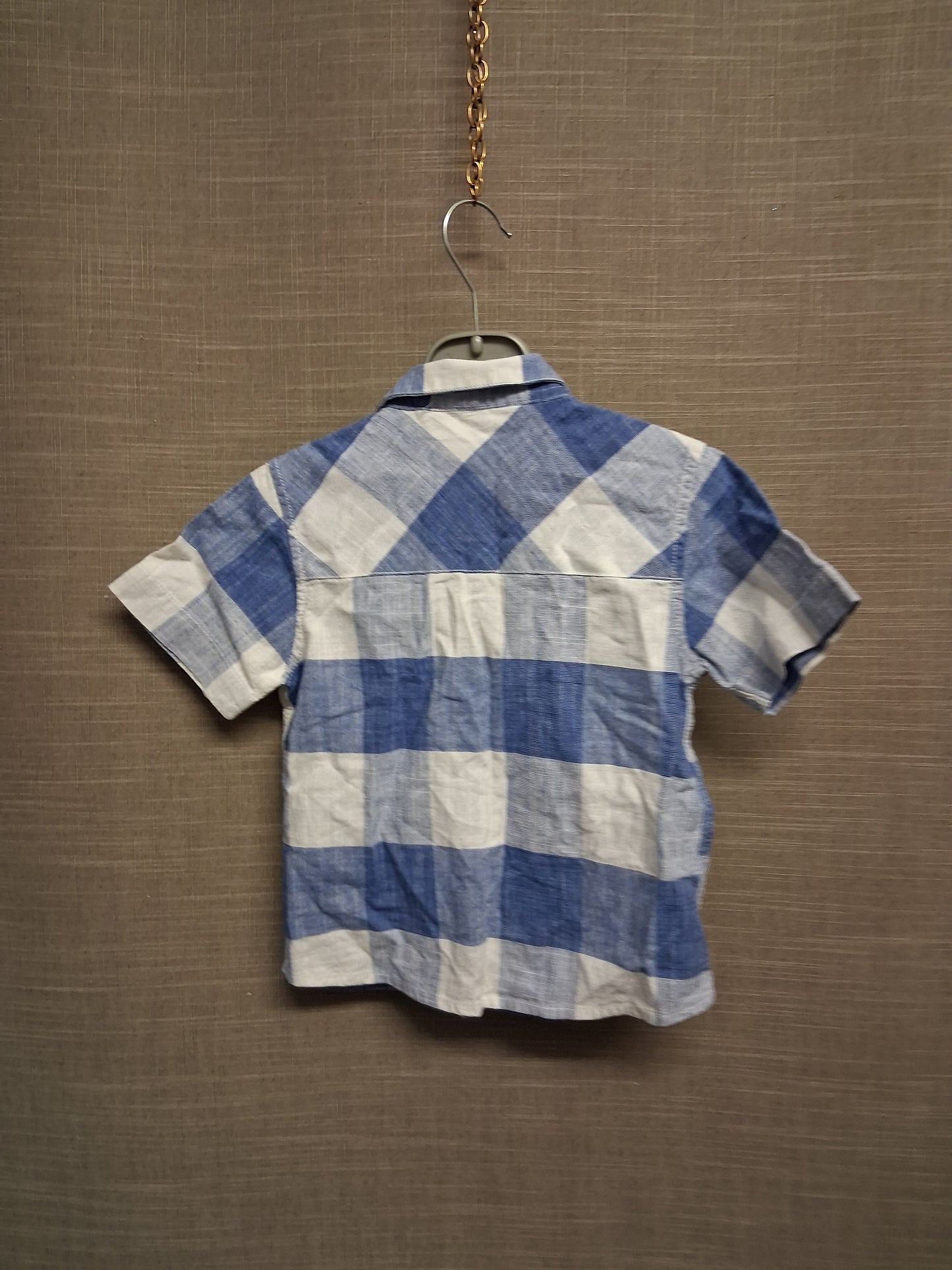 Next Boys Blue Check Short Sleeve Shirt Snap Fastening Age 18-24 Months