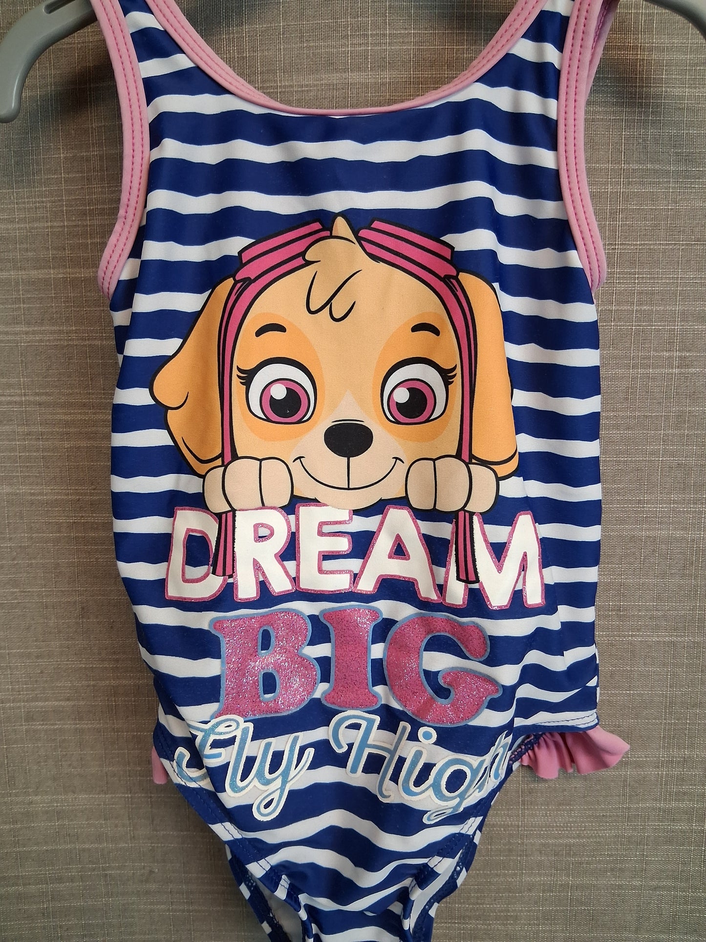 Paw Patrol George Skye Swimsuit One Piece Blue White Striped Age 3-4 years