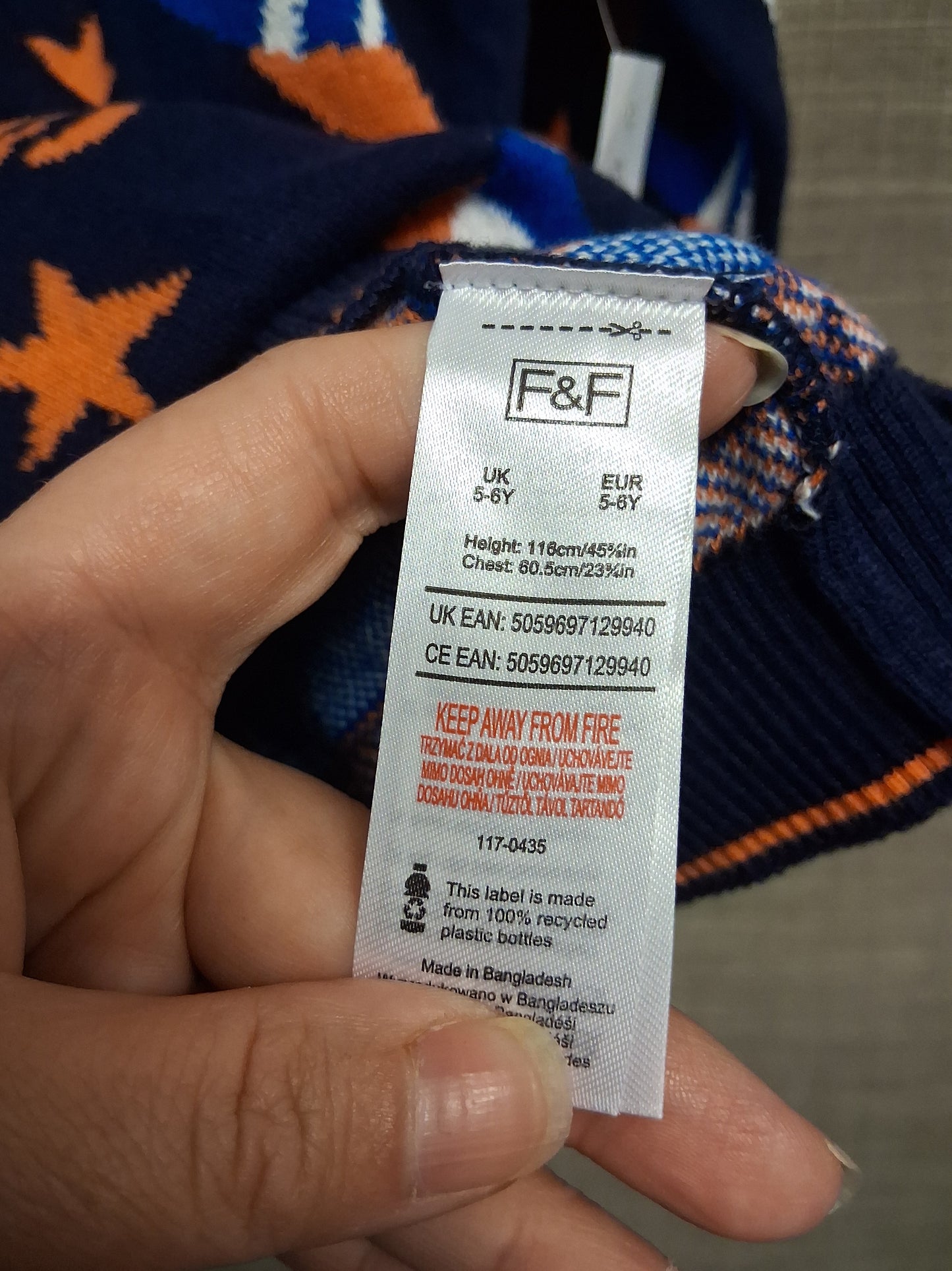 F&F Boys Space Theme Knitted Sweater Blue Age 5-6 Years New