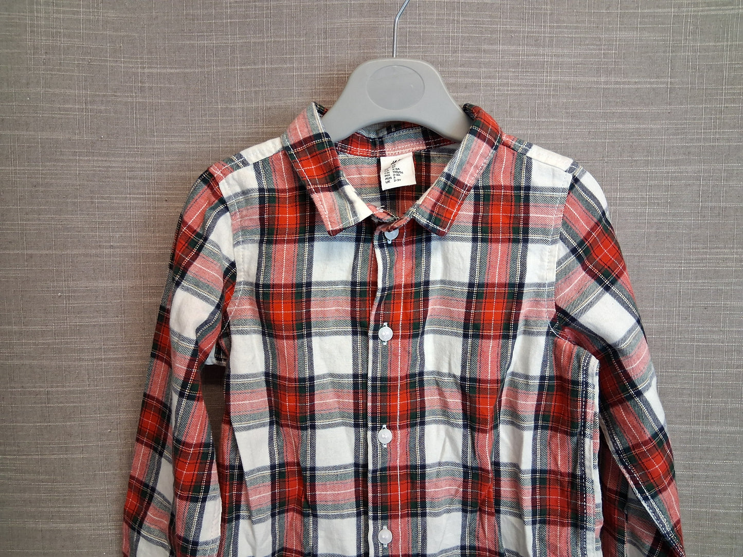 H&M Boys Red Check Shirt Long Sleeve Age 2-3 Years New