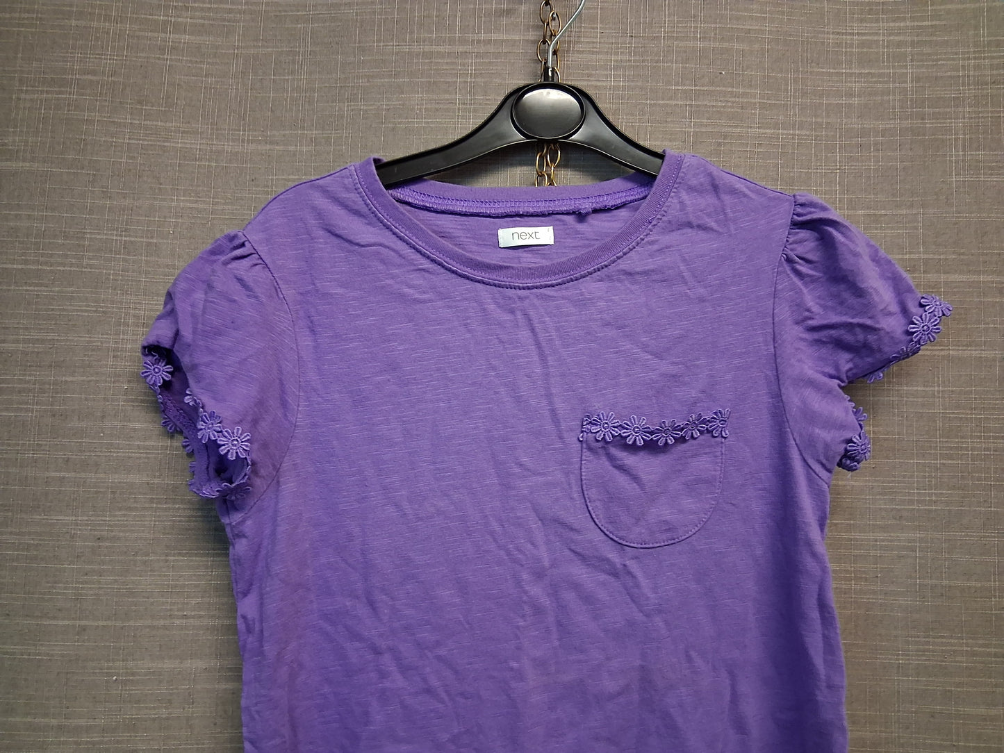 Next Girls Purple Short Sleeve T-Shirt Floral Trim Age 11 Years