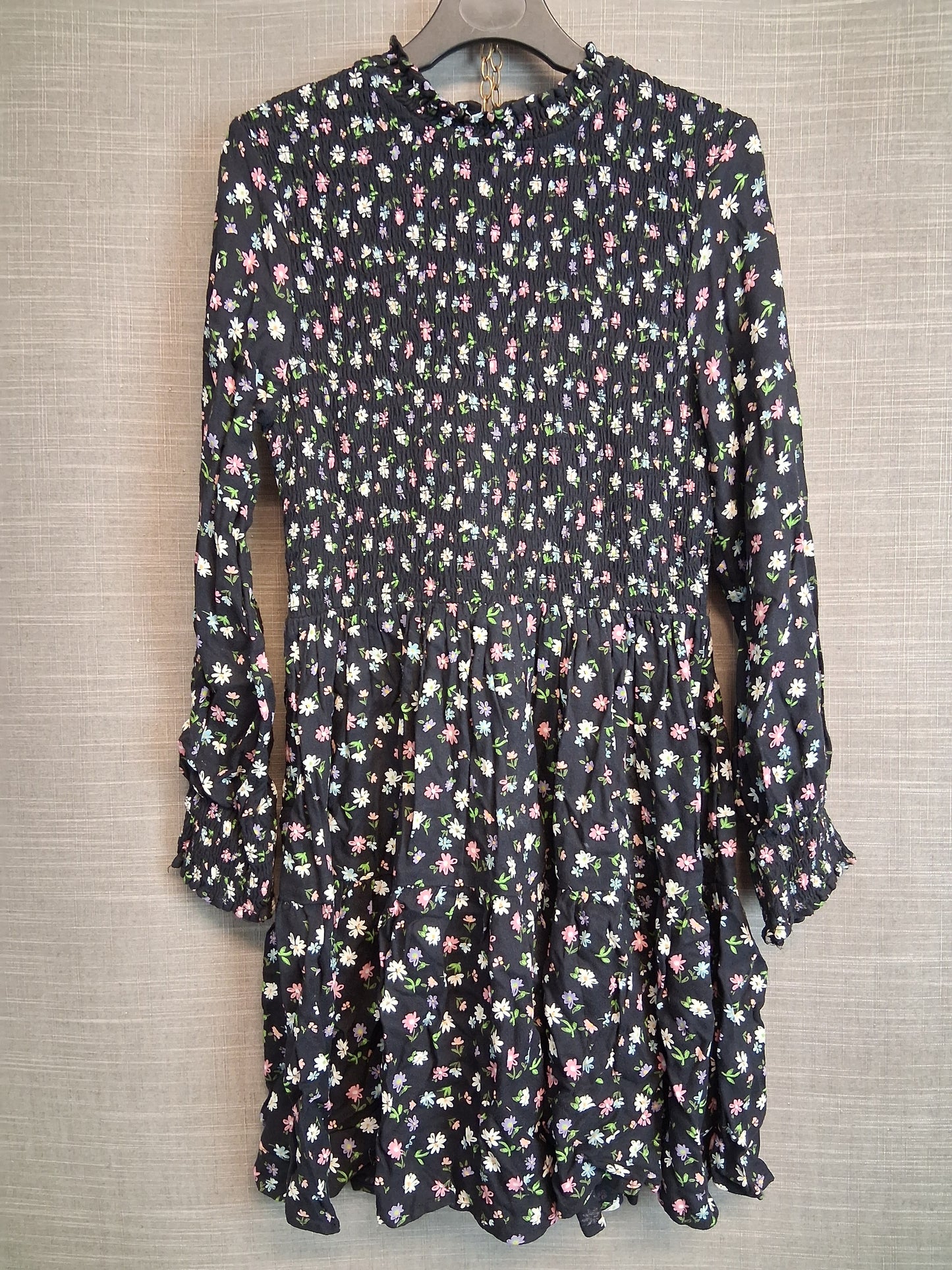 Marks and Spencer Girls Black Floral Long Sleeve Dress Age 10-11 Years