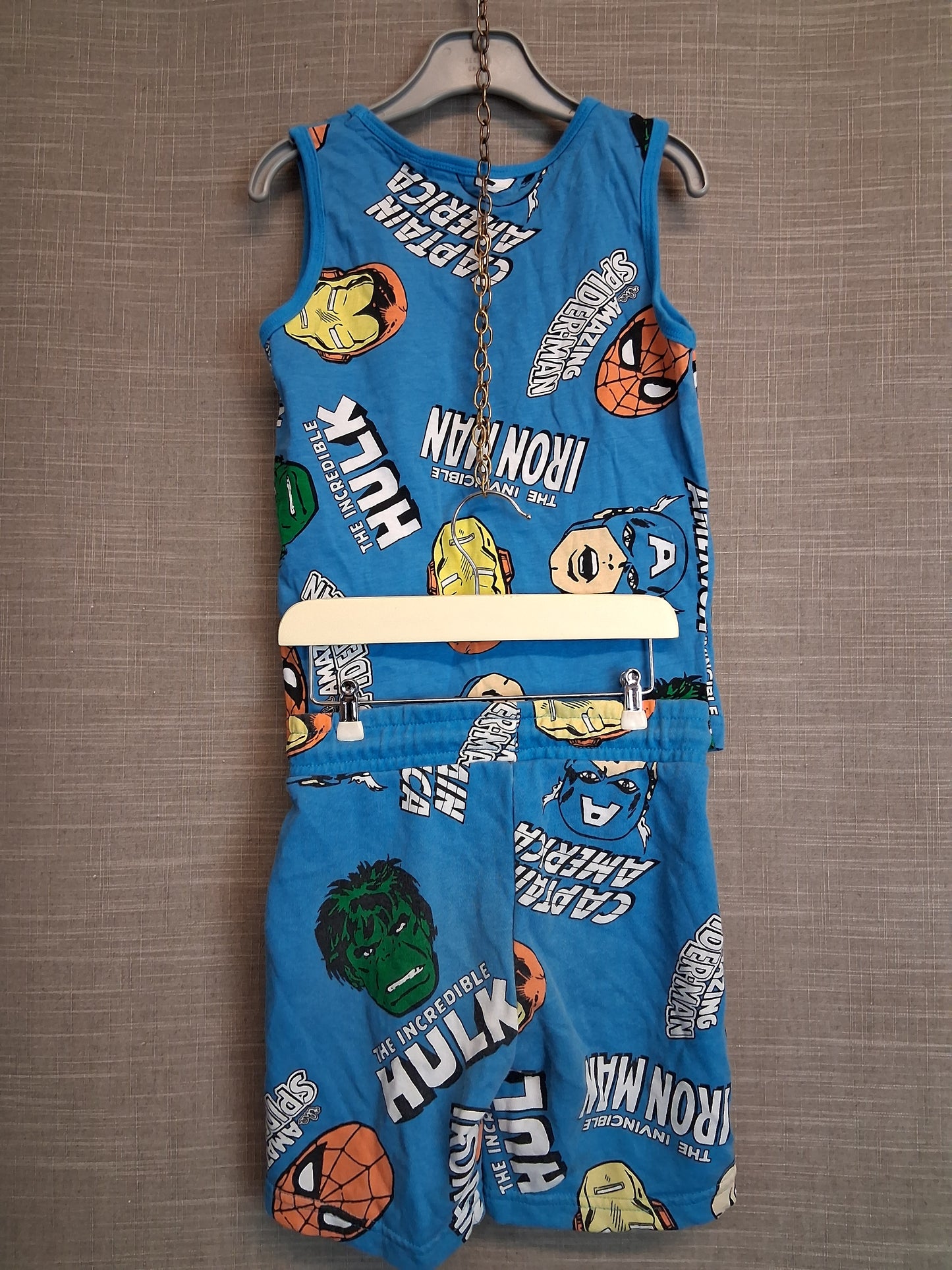 Marvel Boys 2 Piece Summer Outfit Shorts And Vest Age 3-4 Years Blue