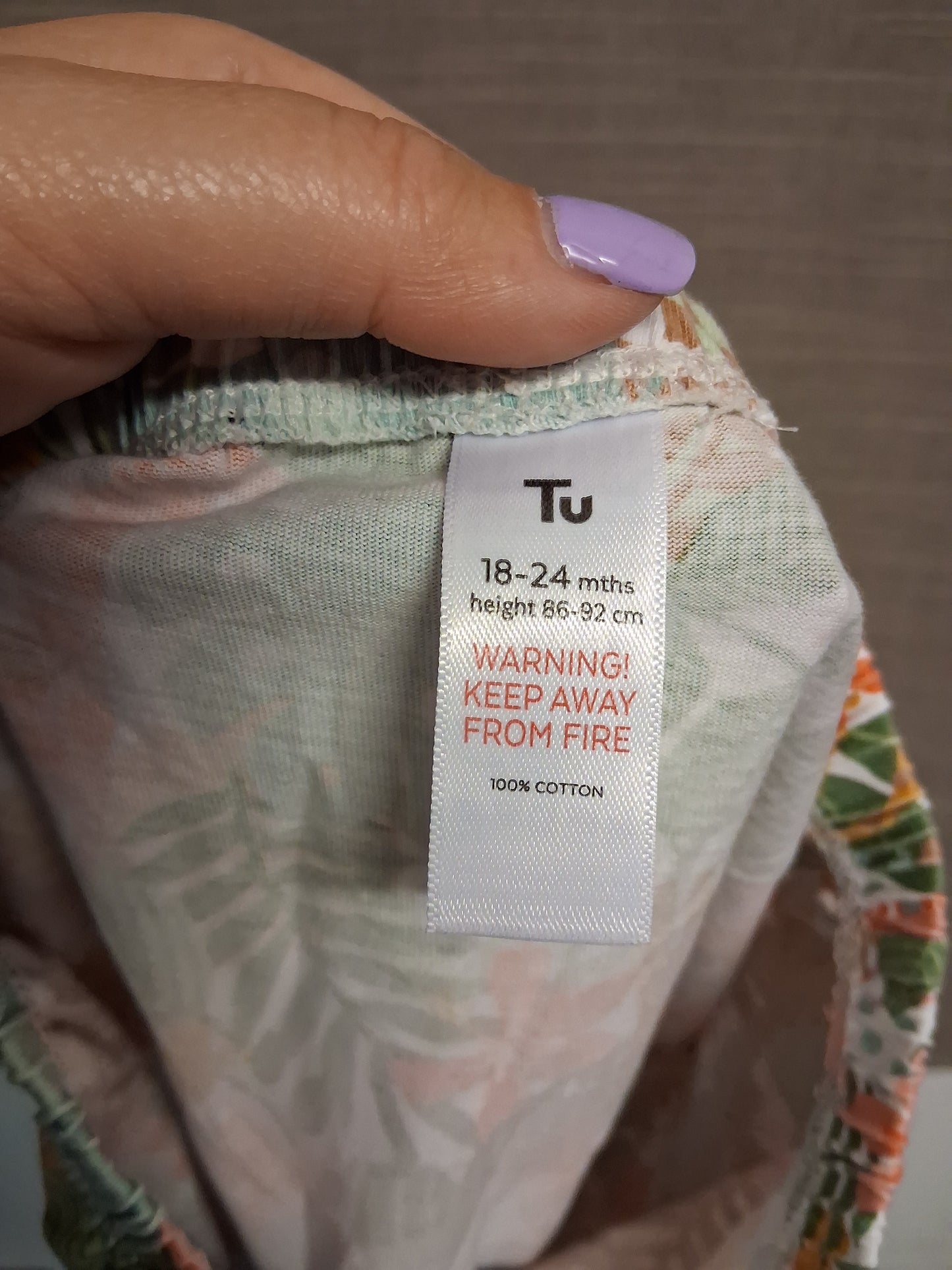 TU Girls Jersey Tropical Jungle Theme Shorts Age 18-24 Months