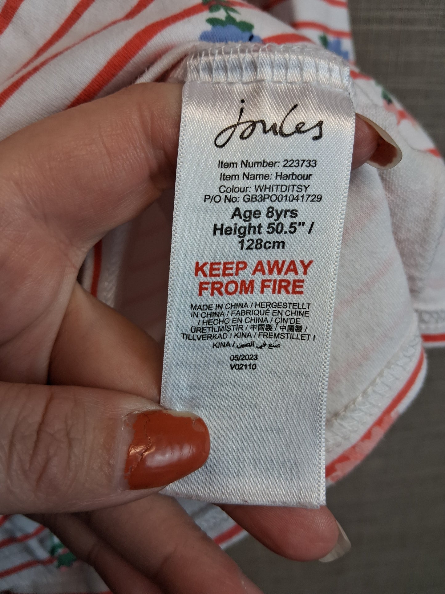 Joules Girls Long Sleeve Top Striped Floral Jersey Age 8 Years