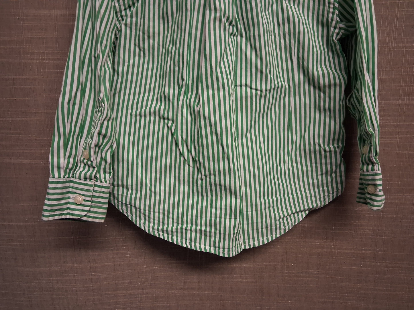 Polo Ralph Lauren Boys Green White Stripe Natural Stretch Long Sleeve Shirt Age 2 Years
