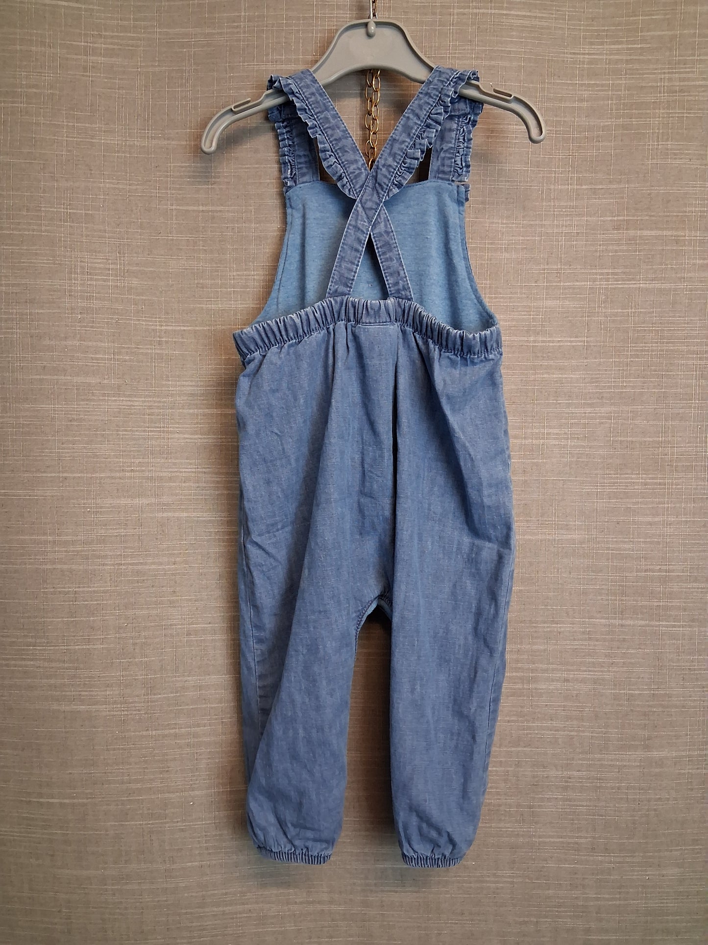 Next Girls Blue Chambray Denim Dungarees Age 12-18 Months Lined