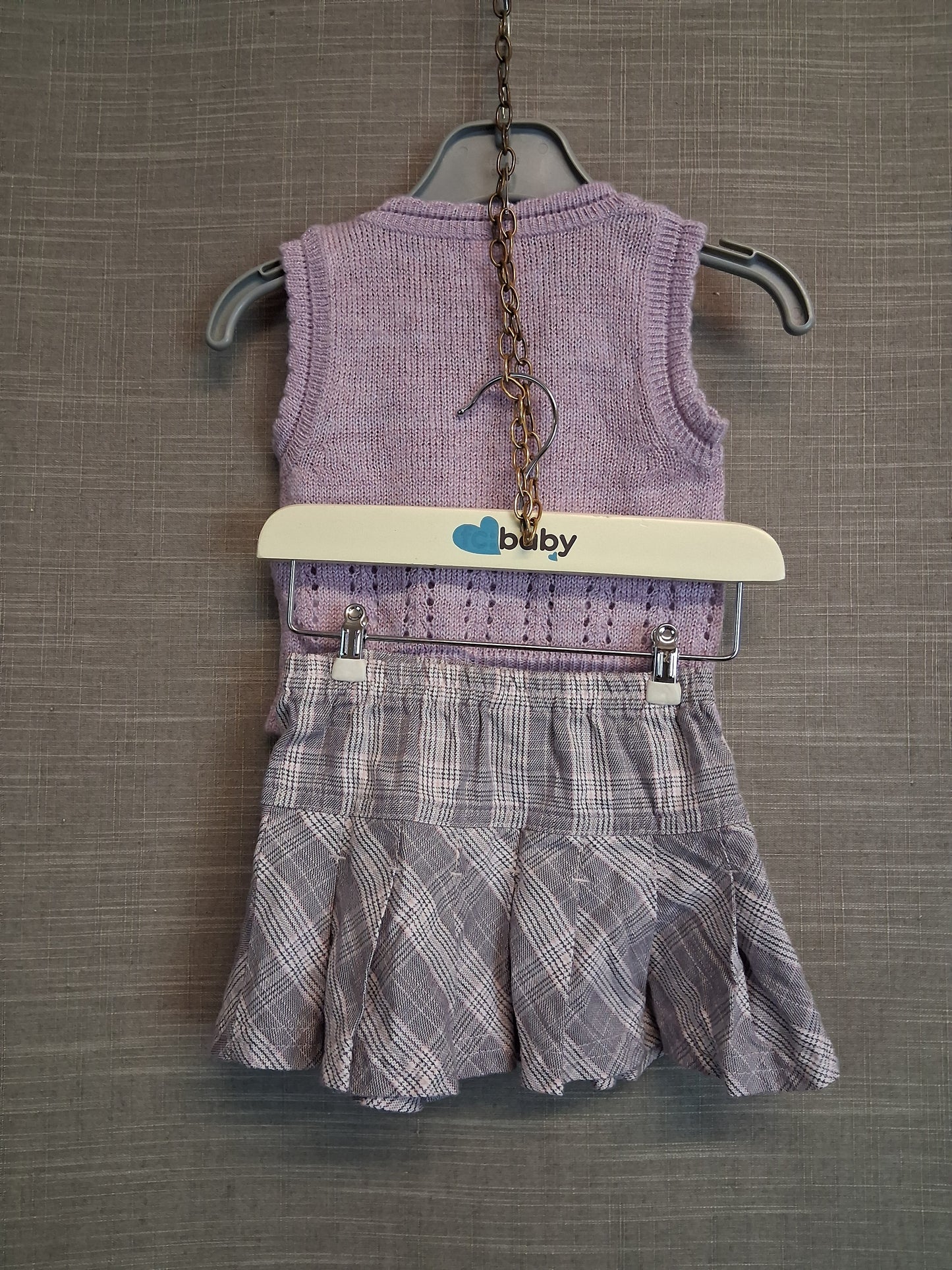 Next Girls 2 Piece Outfit Set Age Newborn Purple Check Skirt & Tank