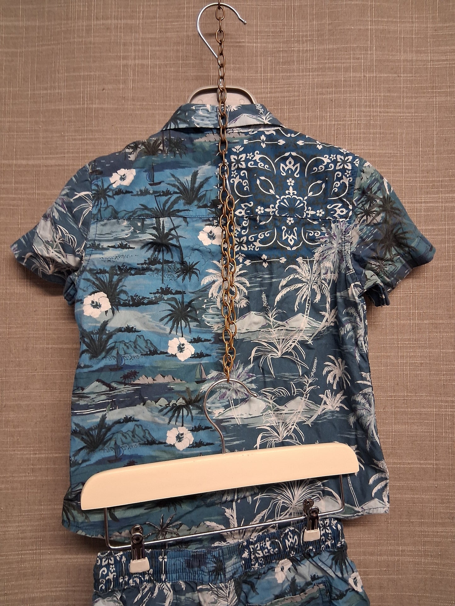 Next Boys 2 Piece Outfit Short Sleeve Shirt & Shorts Blue Hawaiian Theme Age 18-24 Months