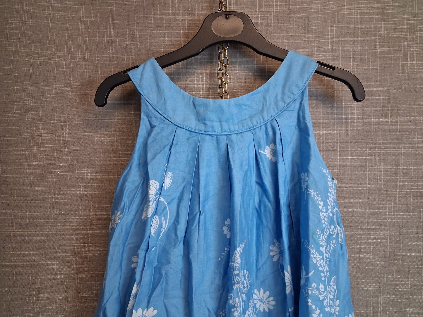 Monsoon Girls Blue Floral Sleeveless Dress Age 8 Years Cotton Sequins