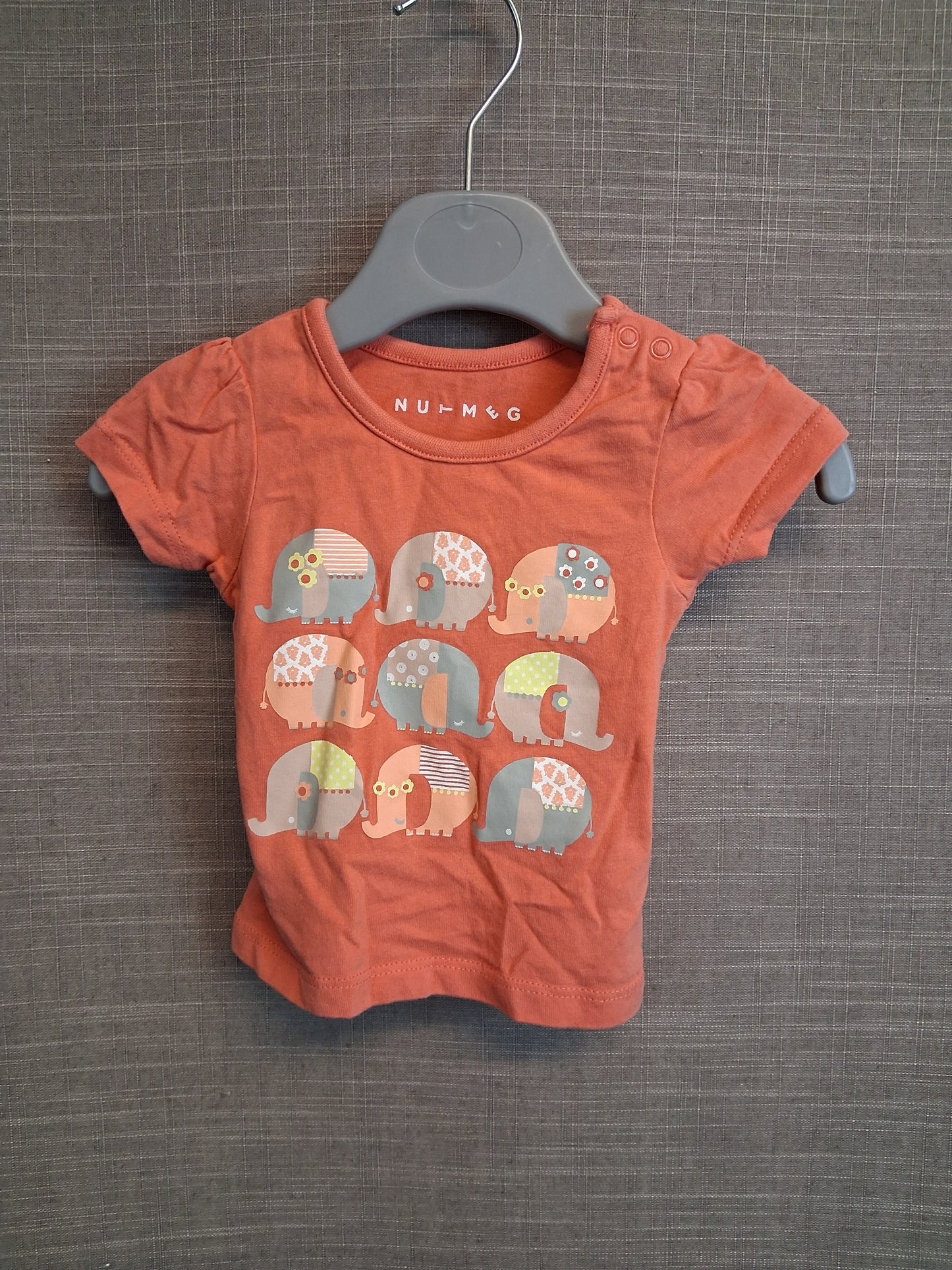 Nutmeg Girls Elephant Theme T-Shirt Short Orange Sleeve Age Newborn
