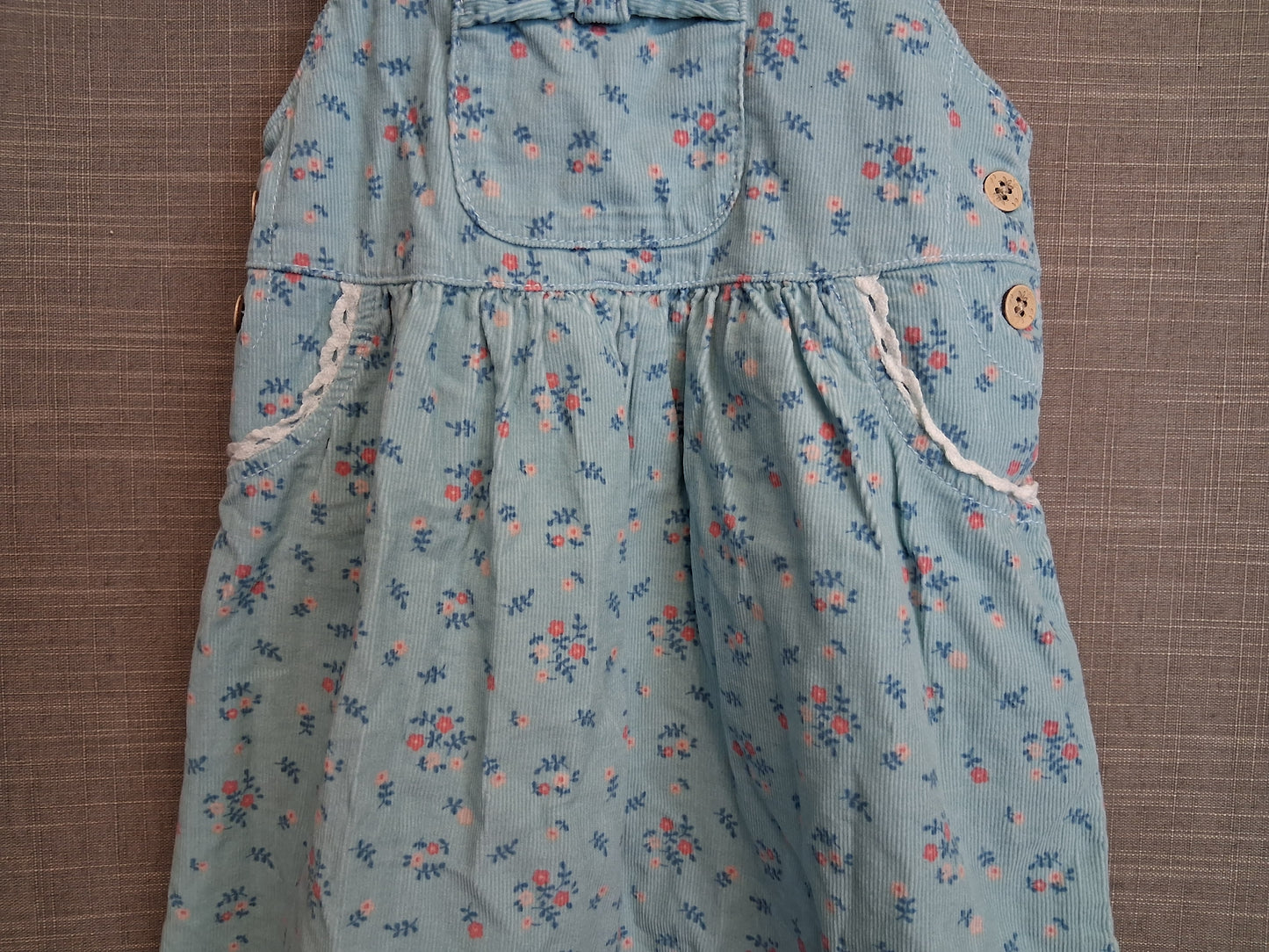George Girls Corduroy Sleeveless Dress Age 18-24 Months Blue Floral