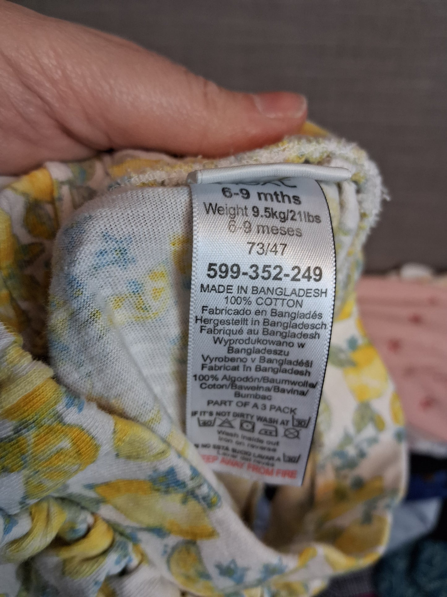 Next Girls Yellow Lemon Print Jersey Shorts Age 6-9 Months