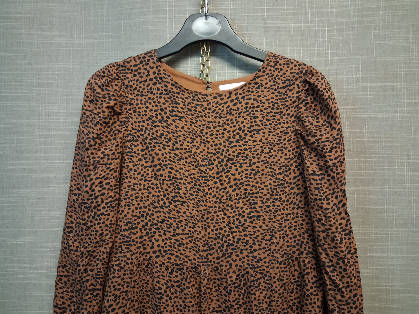 Mango Leopard Brown Long Sleeve Tiered Dress Age 8 Years