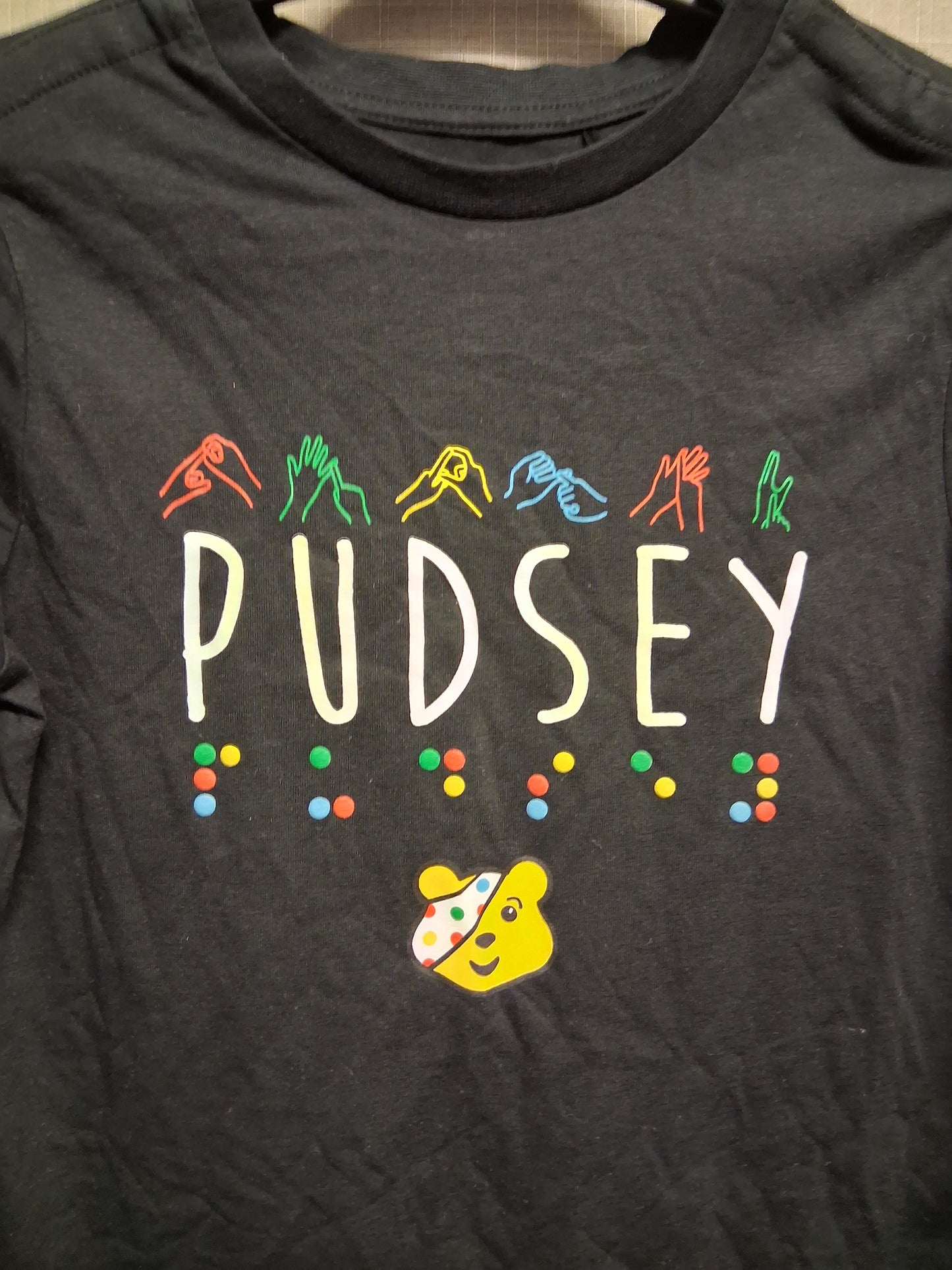 George Boys "Pudsey" Children in Need Black Long Sleeve T-Shirt Age 7-8 Years Sen Friendly